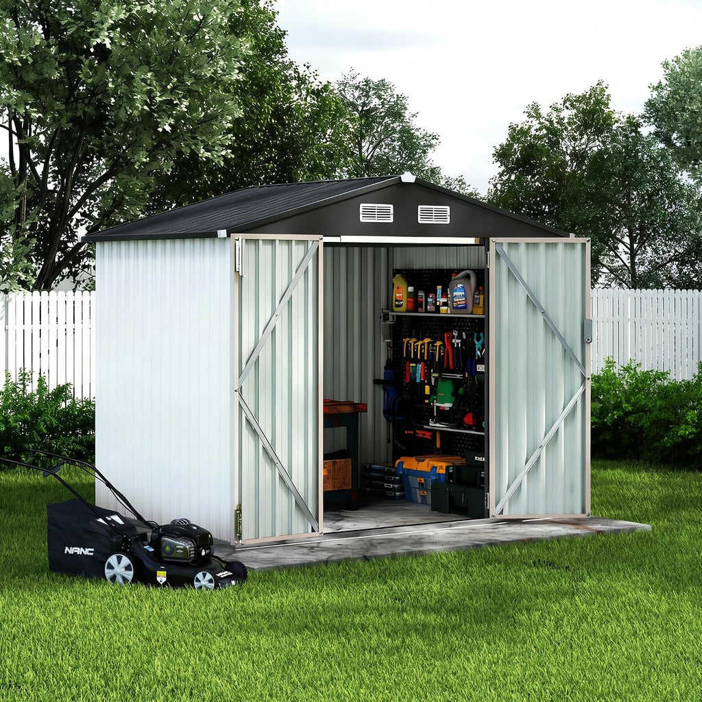 6X8 FT Metal Storage Sheds Outdoor, Metal Yard Sheds Garden Shed Kit, Tool Shed with Lockable Door, Utility Sheds Buildings with Air Vent for Backyard Garden Patio Lawn