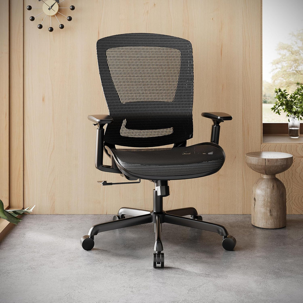 ELABEST Ergonomic Mesh Office Chair,Comfy Computer Desk Chair - BIFMA 5.1 Certified Commercial Swivel Task Chair for Home Office - Adjustable Lumbar Support & Armrests,Tilt Function,Wide Seat (Black)