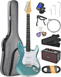 Leo Jaymz Beginner Electric Guitar Complete Kit with Portable Amp, Padded Gig Bag & Full Accessories, Maple Neck SSS Pickups (Cyan)