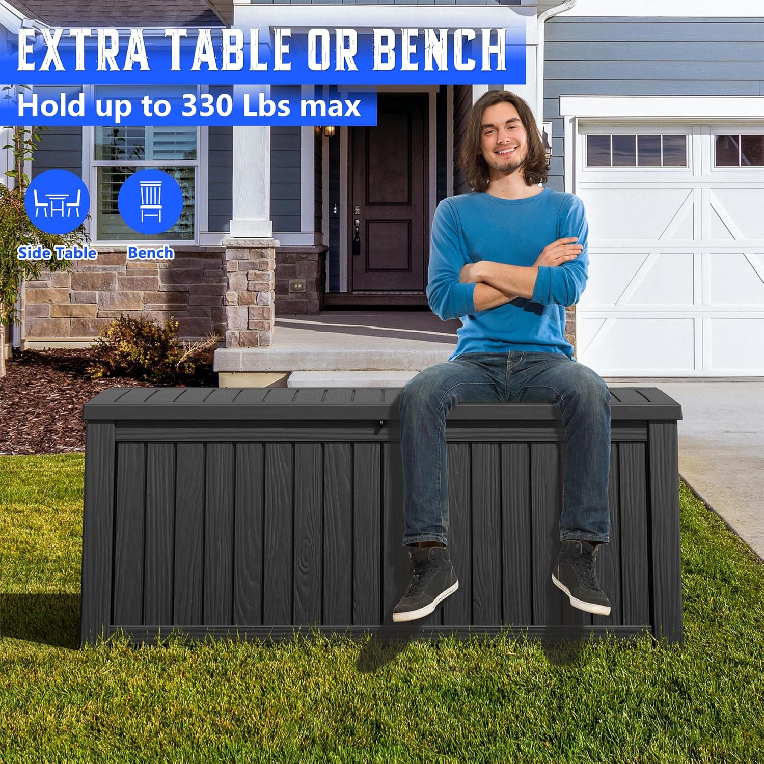 Oudoor Storage Deck Boxes Waterproof, Waterproof and UV Resistant Outdoor Storage Box Lockable Lid for Delivery Box, Indoor, Garden Tools, Pool Supplies, Patio (Black, 220 Gallon)