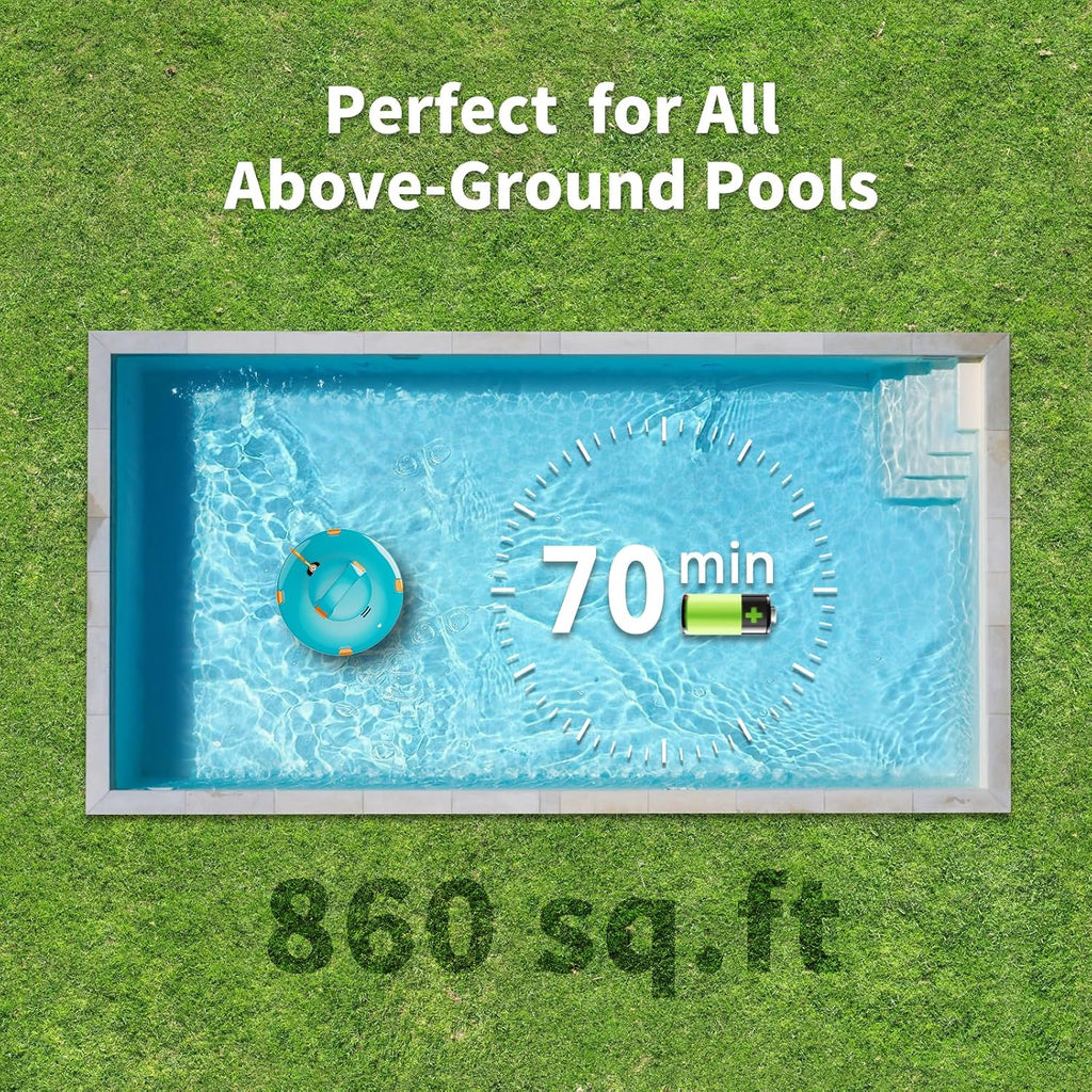 LVKE L1 Cordless Robotic Pool Cleaner, Pool Vacuum for Above Ground Pools, 70 Mins Runtime, 40W Powerful Suction, Strong Terrain-Climbing, Ideal for Flat Pools up to 38 Feet, Green