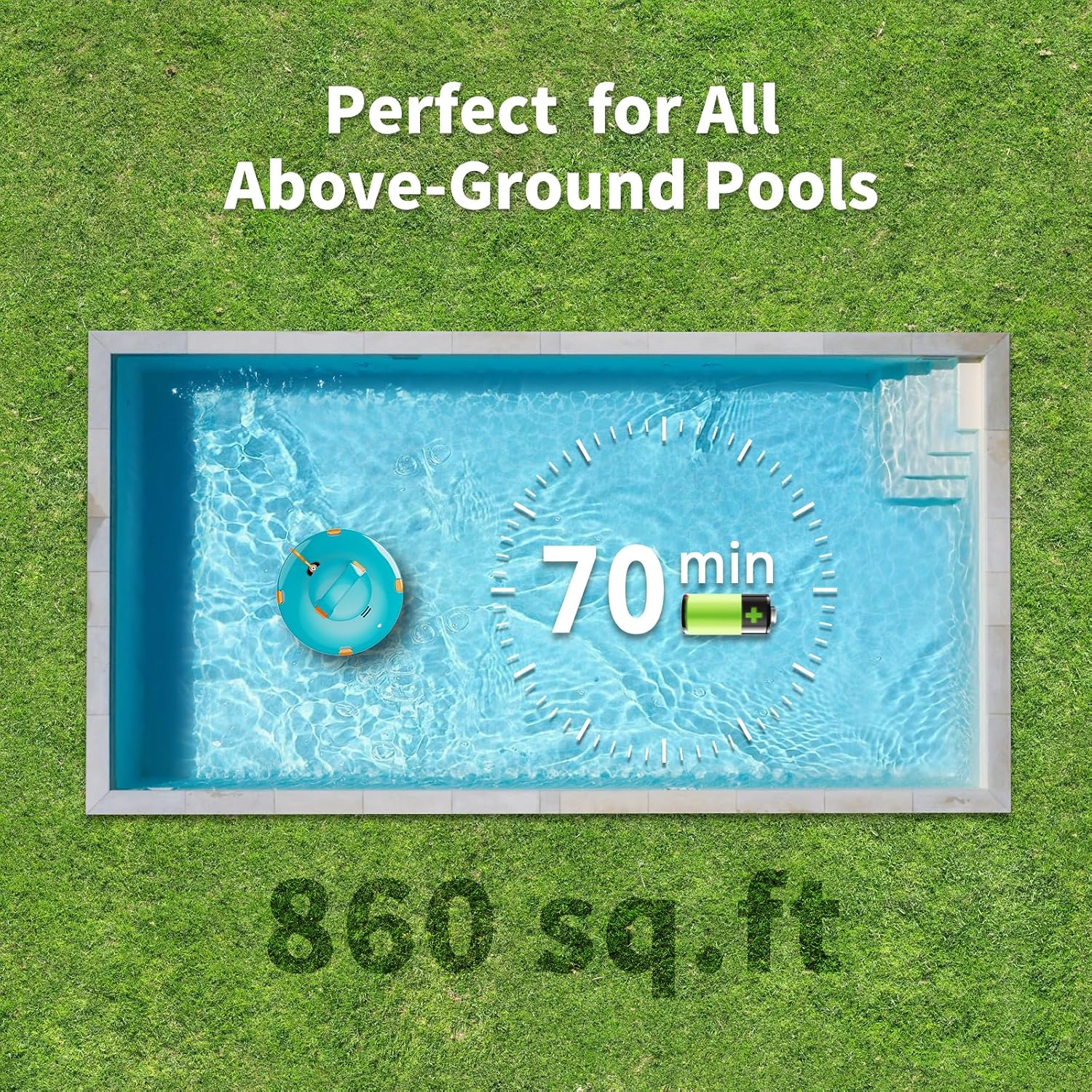 LVKE L1 Cordless Robotic Pool Cleaner, Pool Vacuum for Above Ground Pools, 70 Mins Runtime, 40W Powerful Suction, Strong Terrain-Climbing, Ideal for Flat Pools up to 38 Feet, Green