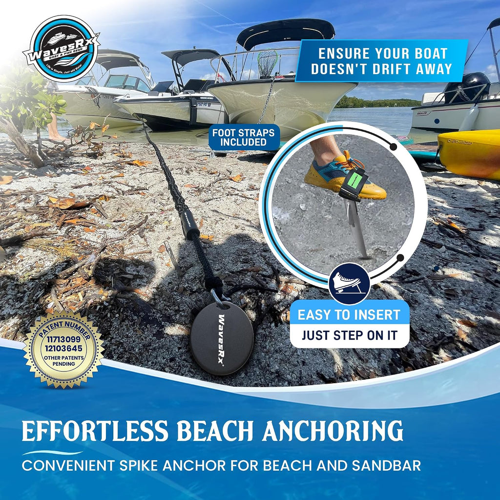 WAVESRX Patented Aluminum Spike Beach Anchor | Ultra-Light PWC, Jet Ski & Sand Anchor for Boat, Pontoon & Kayak Secure Anchoring Near Shore