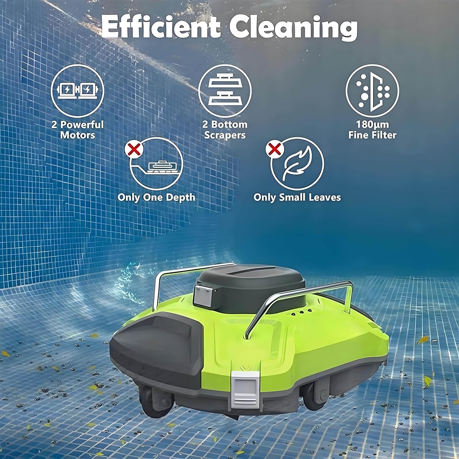 Pool Cleaning Machine, Swimming Pool Cleaner Robot, Cordless Pool Cleaner Automatic, Automatic Return, Strong Suction, 30W, for Efficient Swimming Pool Maintenance