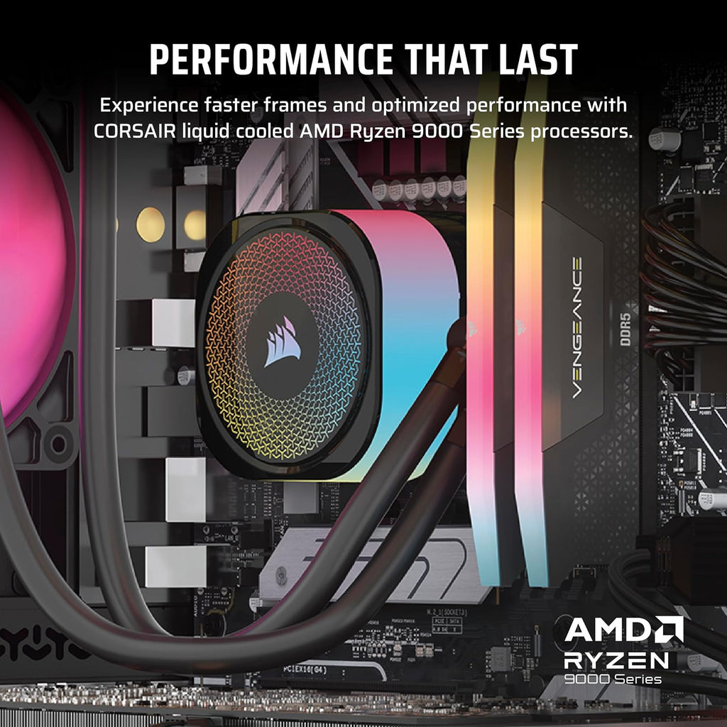 Corsair Vengeance a7500 Gaming PC – Liquid Cooled AMD Ryzen™ 7 9800X3D CPU – AMD® Radeon RX 9070XT GPU – 32GB Vengeance RGB DDR5 Memory – 1TB M.2 SSD – Black