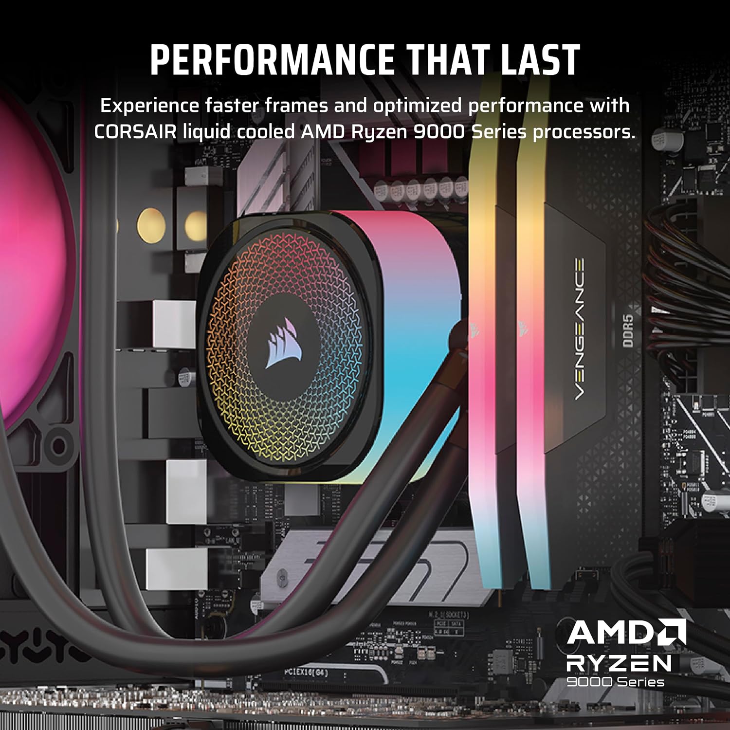 Corsair Vengeance a7500 Gaming PC – Liquid Cooled AMD Ryzen™ 7 9800X3D CPU – AMD® Radeon RX 9070XT GPU – 32GB Vengeance RGB DDR5 Memory – 1TB M.2 SSD – Black