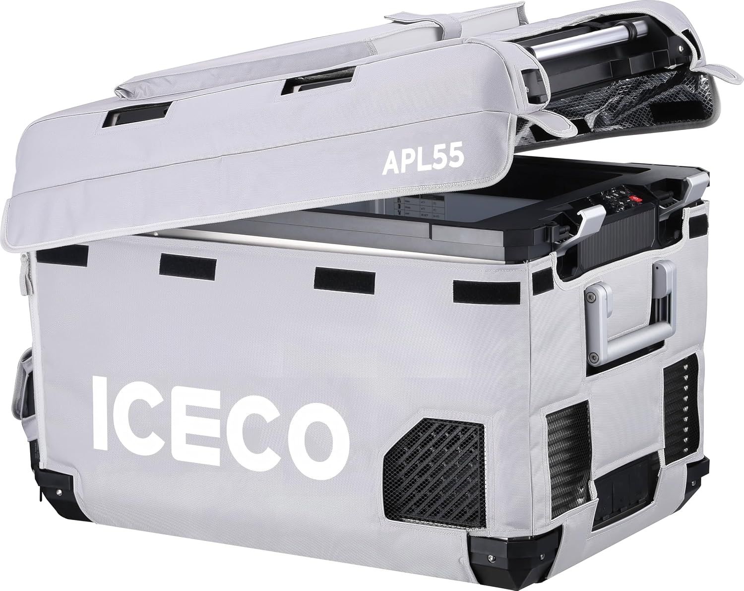 ICECO APL55 12Volt Car Refrigerator, 58Qt Dual Zone Portable Freezer Powered by SECOP, APP Connect, -4℉~68℉, DC 12/24V, AC 110-240V, 12v Fridge Freezer for Outdoor, Car, Travel |Black + Insulation Bag