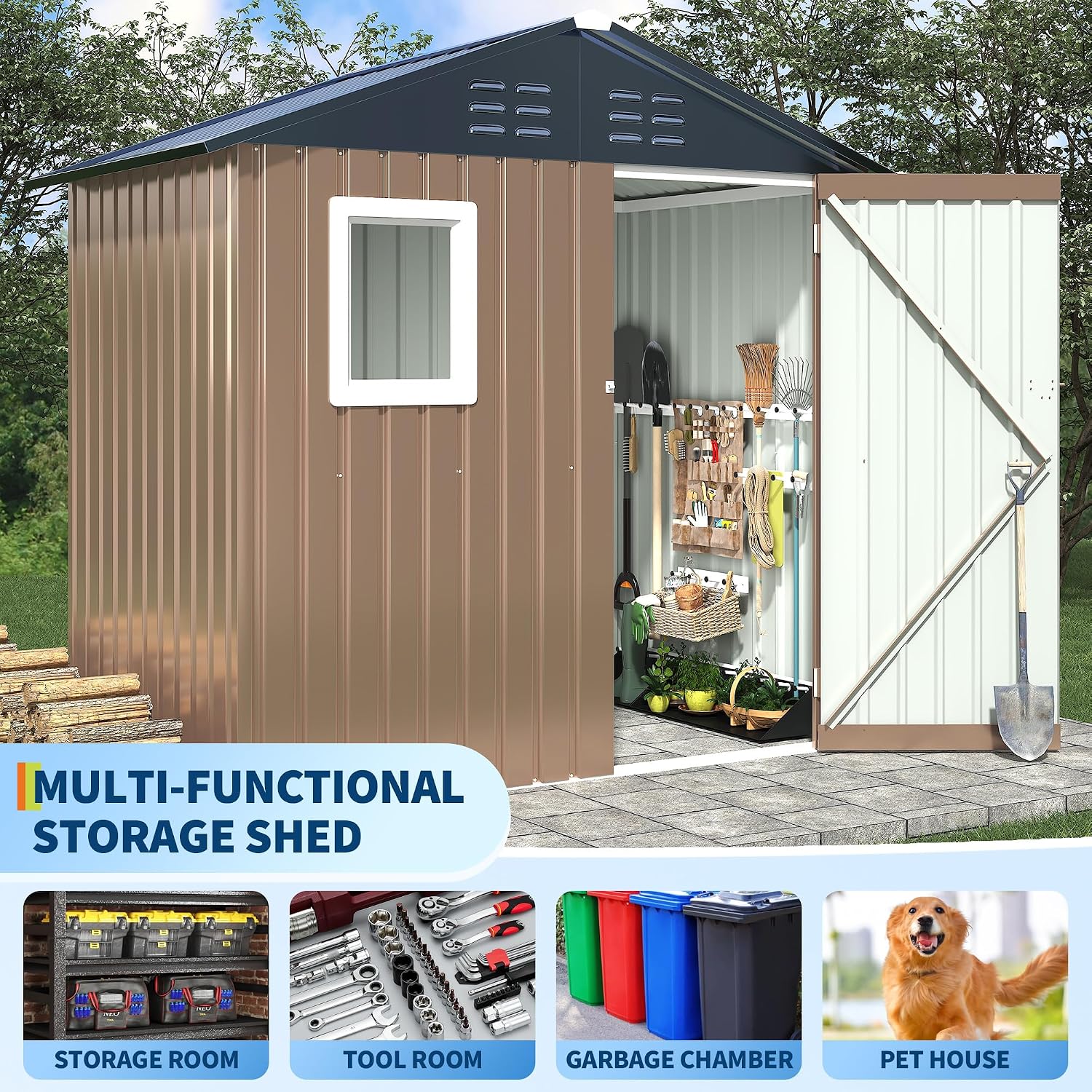 6x4 FT Metal Storage Sheds Outdoor with Window, Metal Yard Sheds Garden Shed Kit, MetalTool Shed with Lockable Door, UtilitySheds Buildings with Air Vent