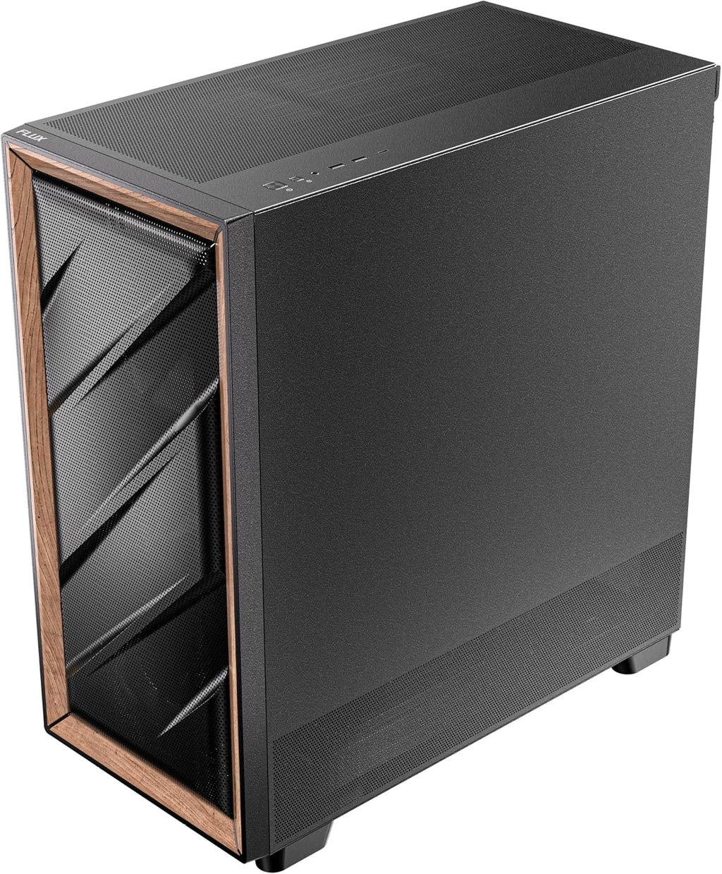 Antec Flux Wood, 5 x PWM Fans Included, High-Airflow Front Panel with Walnut Wood, Type-C, 420mm Radiator & Back Connect Motherboard Support, Up to 9 Fans Simultaneously, Mid-Tower E-ATX PC Case