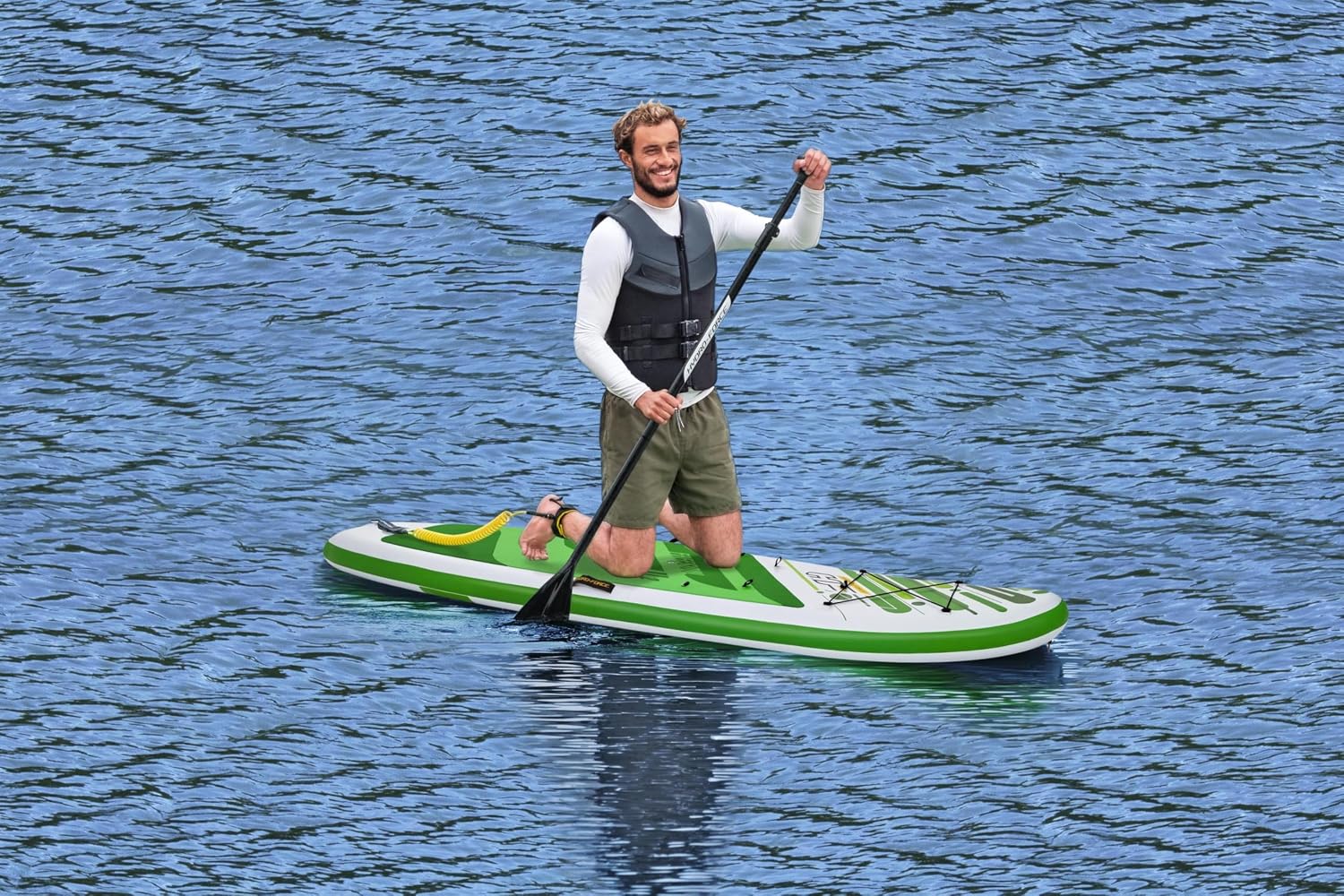 HYDRO FORCE Bestway Freesoul Tech Convertible SUP Set, Inflatable Stand Up Paddle Board with Seat, Green, 11ft 2'