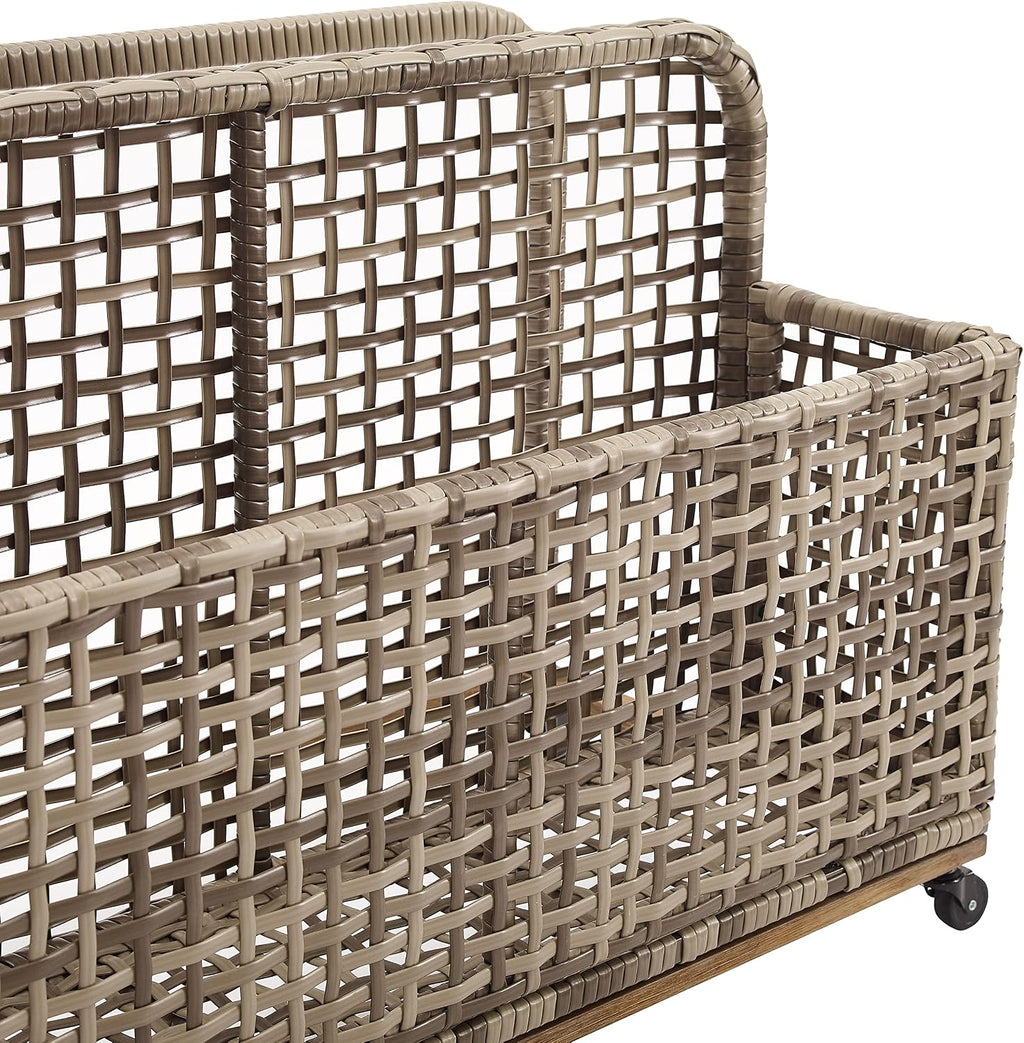 Crosley Furniture Ridley Wicker Outdoor Storage Pool Caddy for Floats, Patio Furniture Cushions, Distressed Gray/Brown