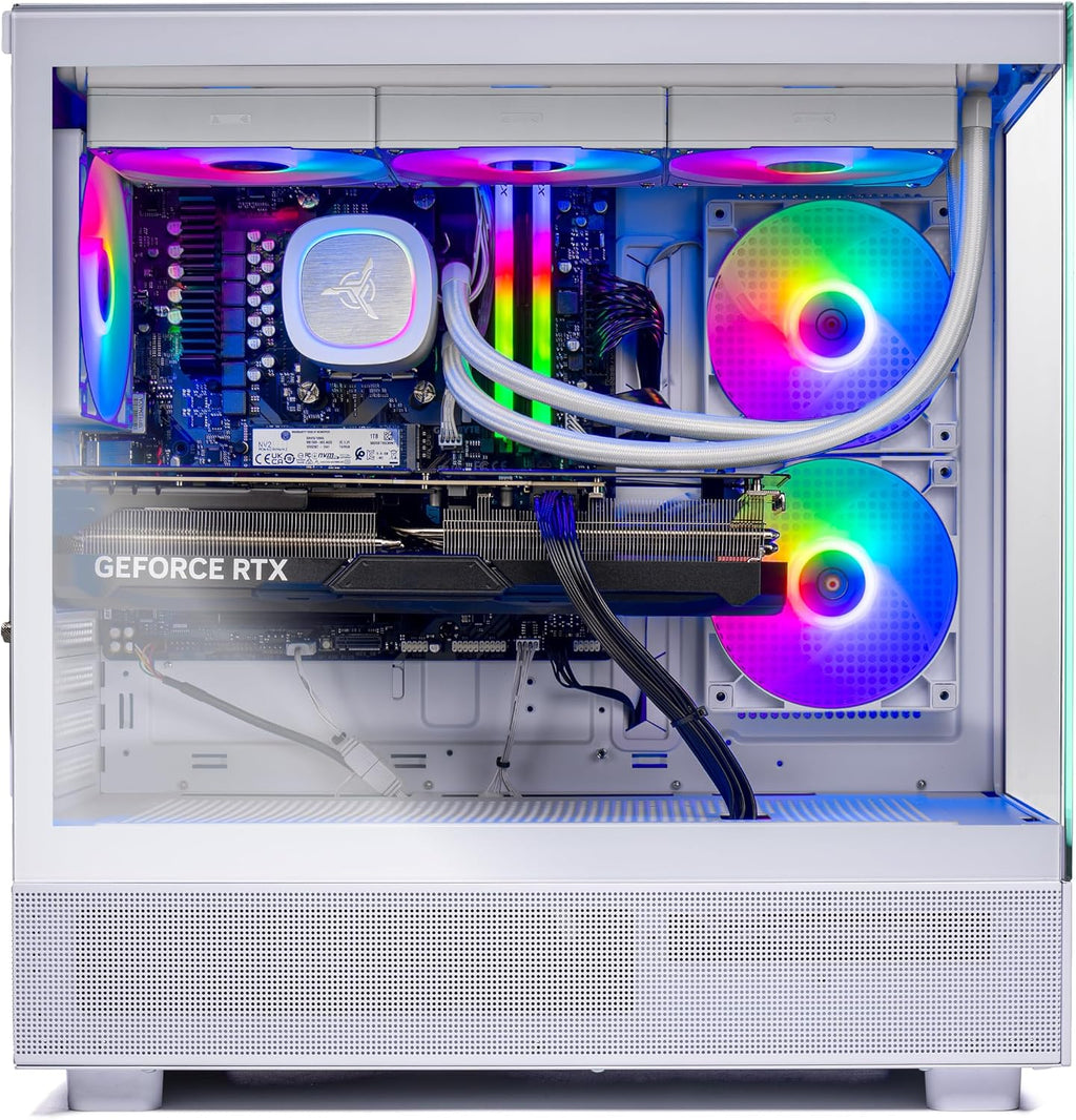 Skytech Azure Gaming PC Desktop, Ryzen 7 7800X3D 4.2 GHz (5GHz Turbo Boost), NVIDIA RTX 5070 Ti 16GB GDDR7, 1TB Gen4 SSD, 32GB DDR5 RAM 6000 RGB, 850W Gold ATX 3.0 PSU, 360mm ARGB AIO, Wi-Fi, Win 11