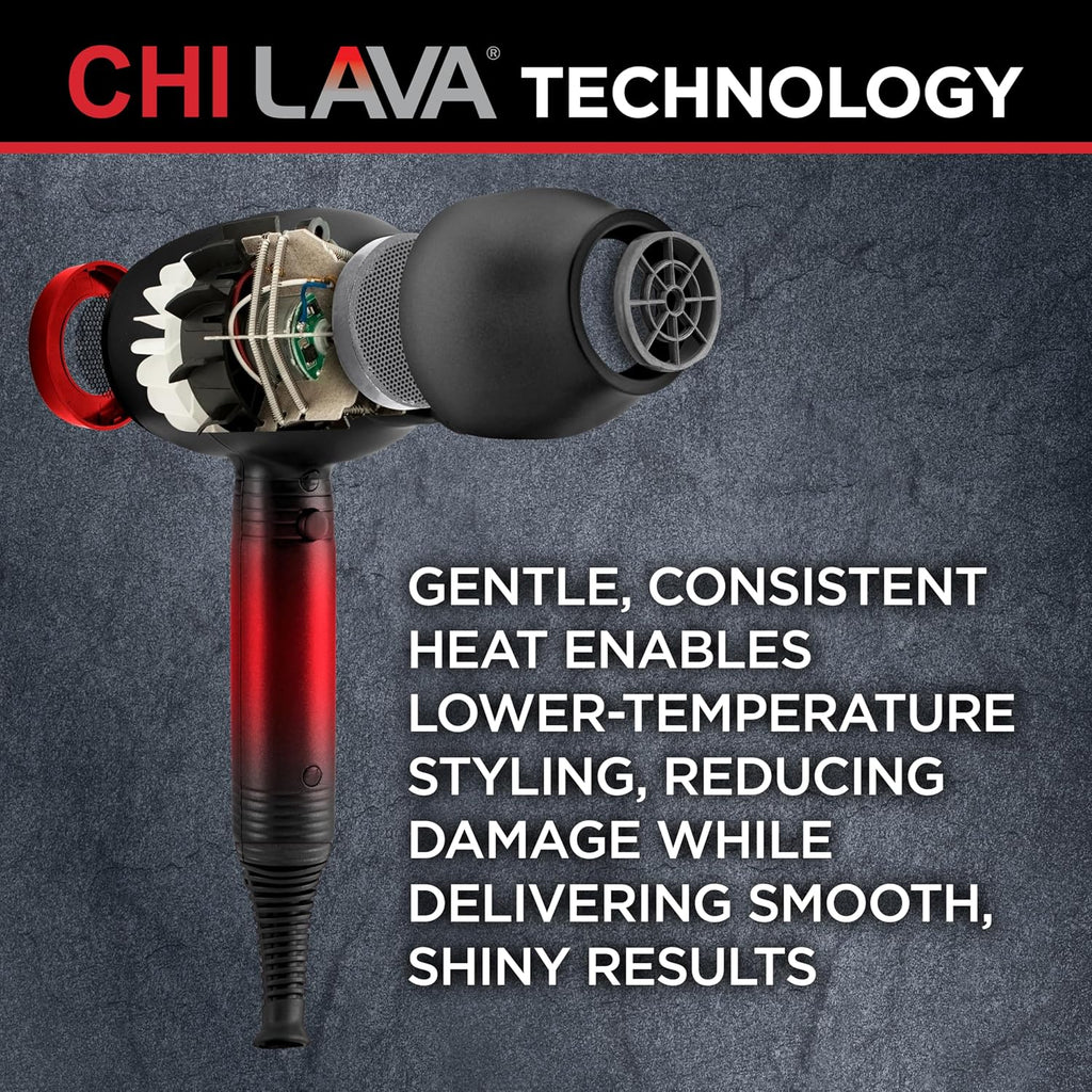 CHI Lava Hair Dryer, Blow Dryer for Smooth, Shiny Results, Lower-Temperature Styling for Less Damage, Reduces Frizz