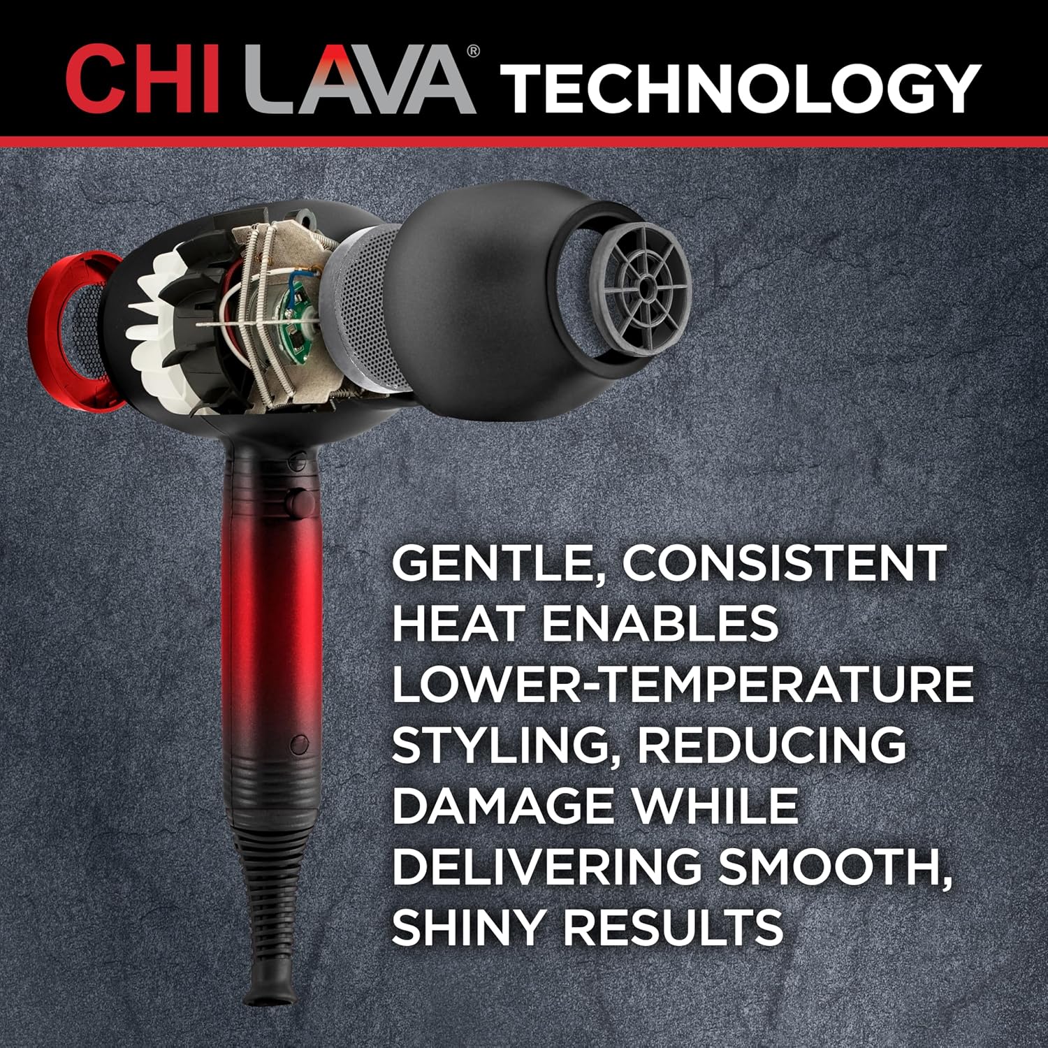 CHI Lava Hair Dryer, Blow Dryer for Smooth, Shiny Results, Lower-Temperature Styling for Less Damage, Reduces Frizz