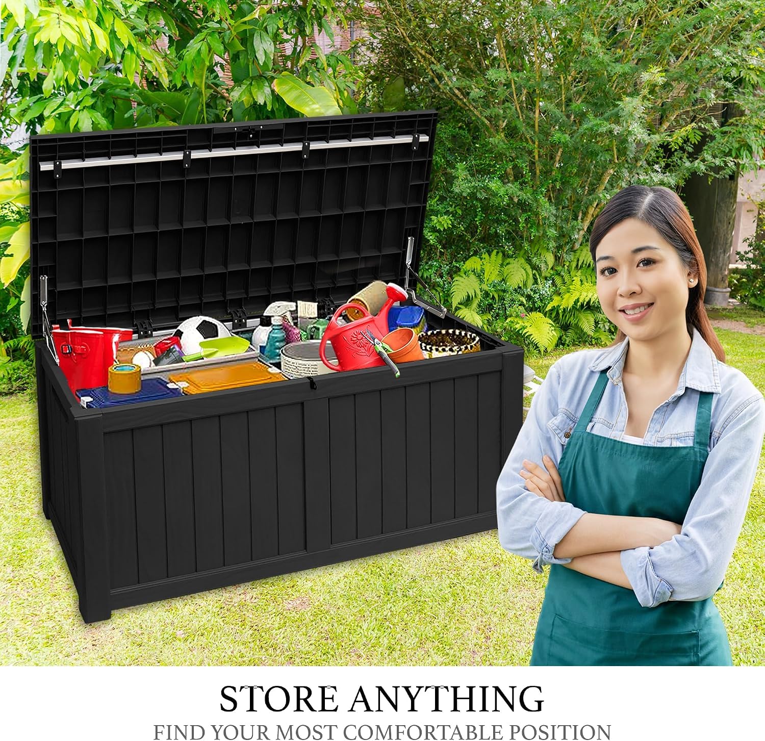 Heavy Duty Storage Box,180 Gallon Black Outdoor Storage Box is Made of Resin for Outdoor, Patio or Indoor Use.