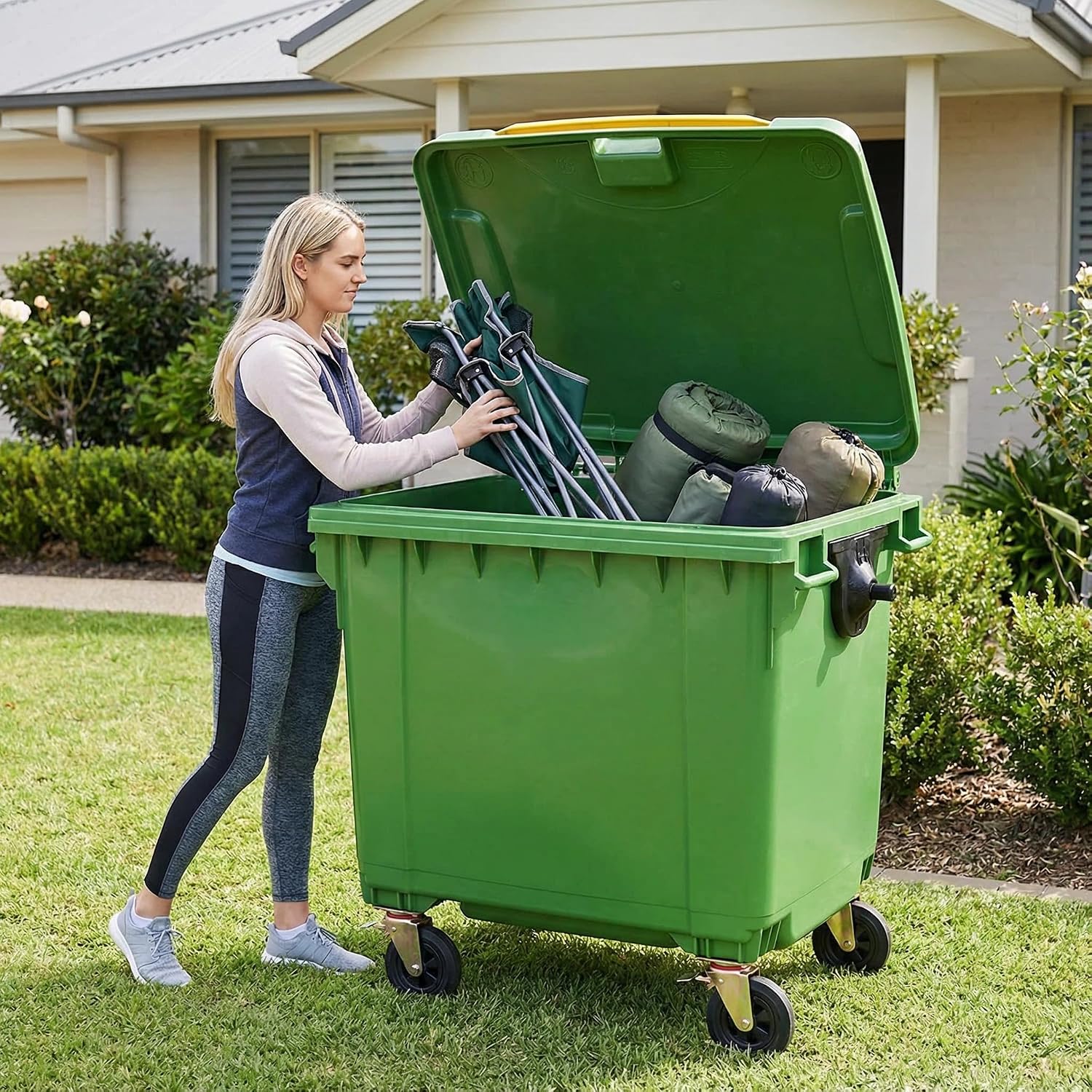 Outdoor Trash Can with Lid and Wheels, Garbage Can with Wheels 2 Pack 175 Gallons, Garbage Bin Storage Outdoor Waste Transfer Disposal/Shopping Mall/School/Garage (Black)