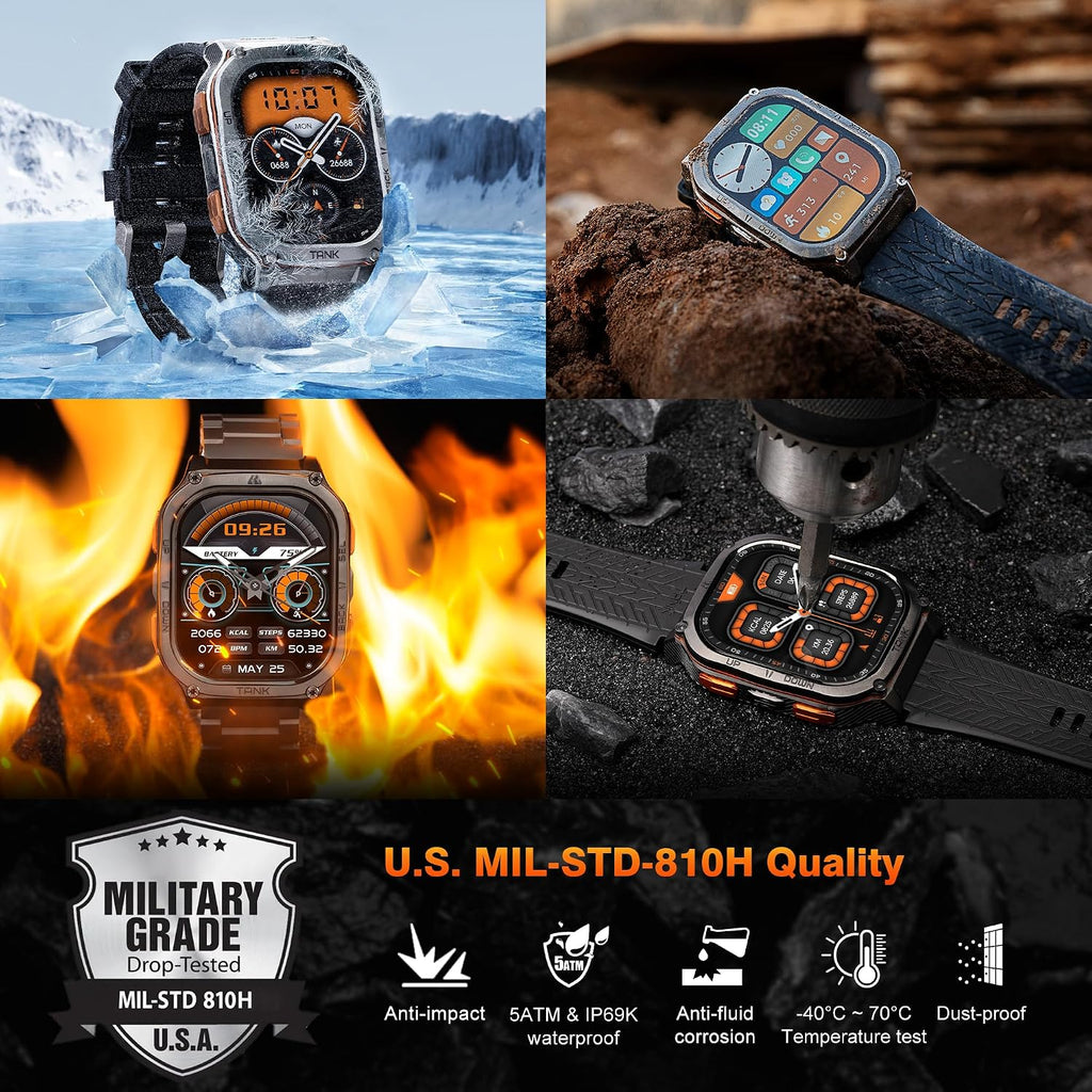 KOSPET Tank M3 Ultra Smart Watch with GPS, 50M Waterproof, Compass, Altitude, Air Pressure, 480mAh Extra Large Battery, Full Stainless Steel, Bluetooth Call, AMOLED Always-on Display