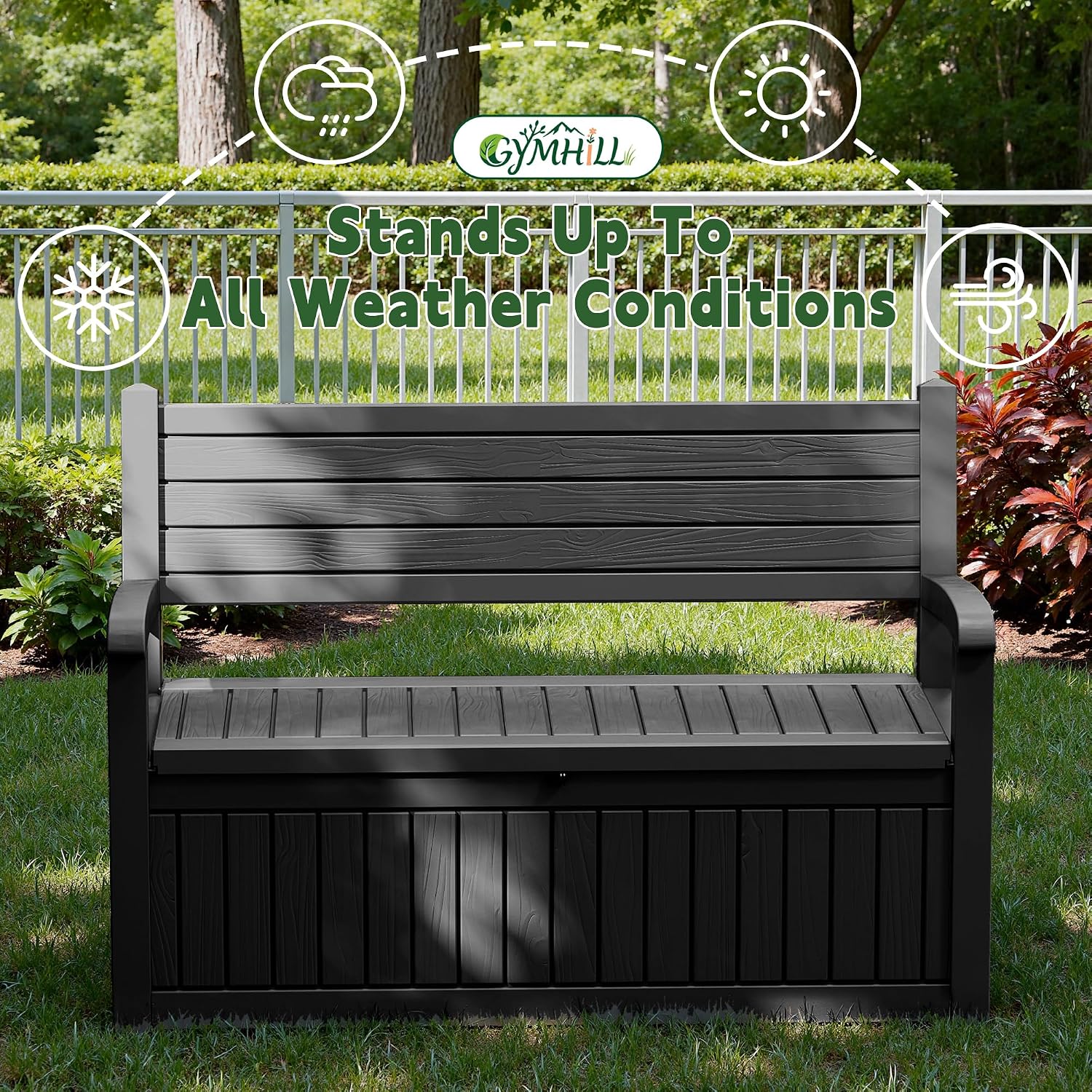 80 Gallon Outdoor Storage Bench Spacious Storage Box Waterproof Resin Deck Box Lockable for Patio, Garden, Living Room & Outdoor Spaces（Black）