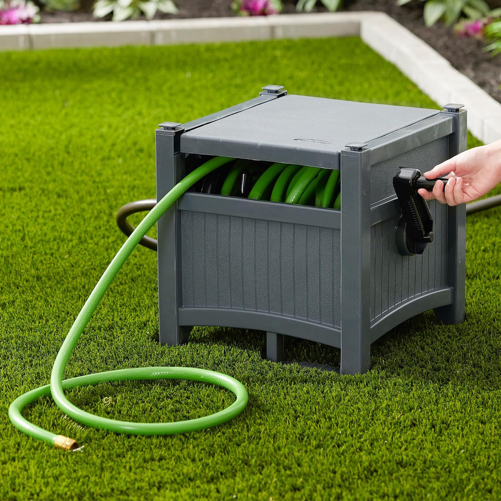 Suncast 2 Pack Hideaway Garden Hose Reel, Holds 100' of 5/8' Standard Vinyl Hose, Cyberspace Grey
