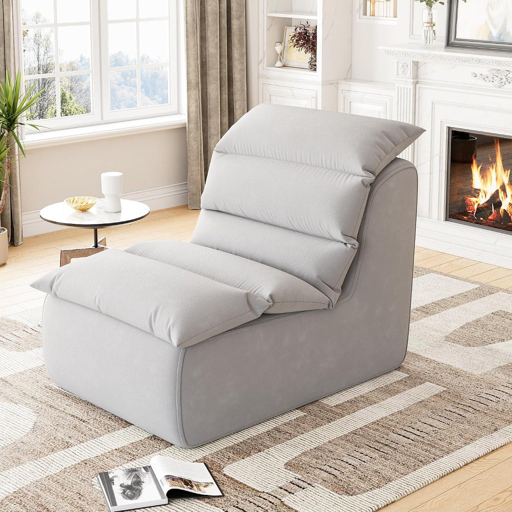 GarveeHome Bean Bag Chair, Lazy Floor Couch with High-Resilience Foam, Non-Slip Base, Beanbag Chairs for Adults, Fireside Chair for Reading Gaming Living Room Bedroom, Gray