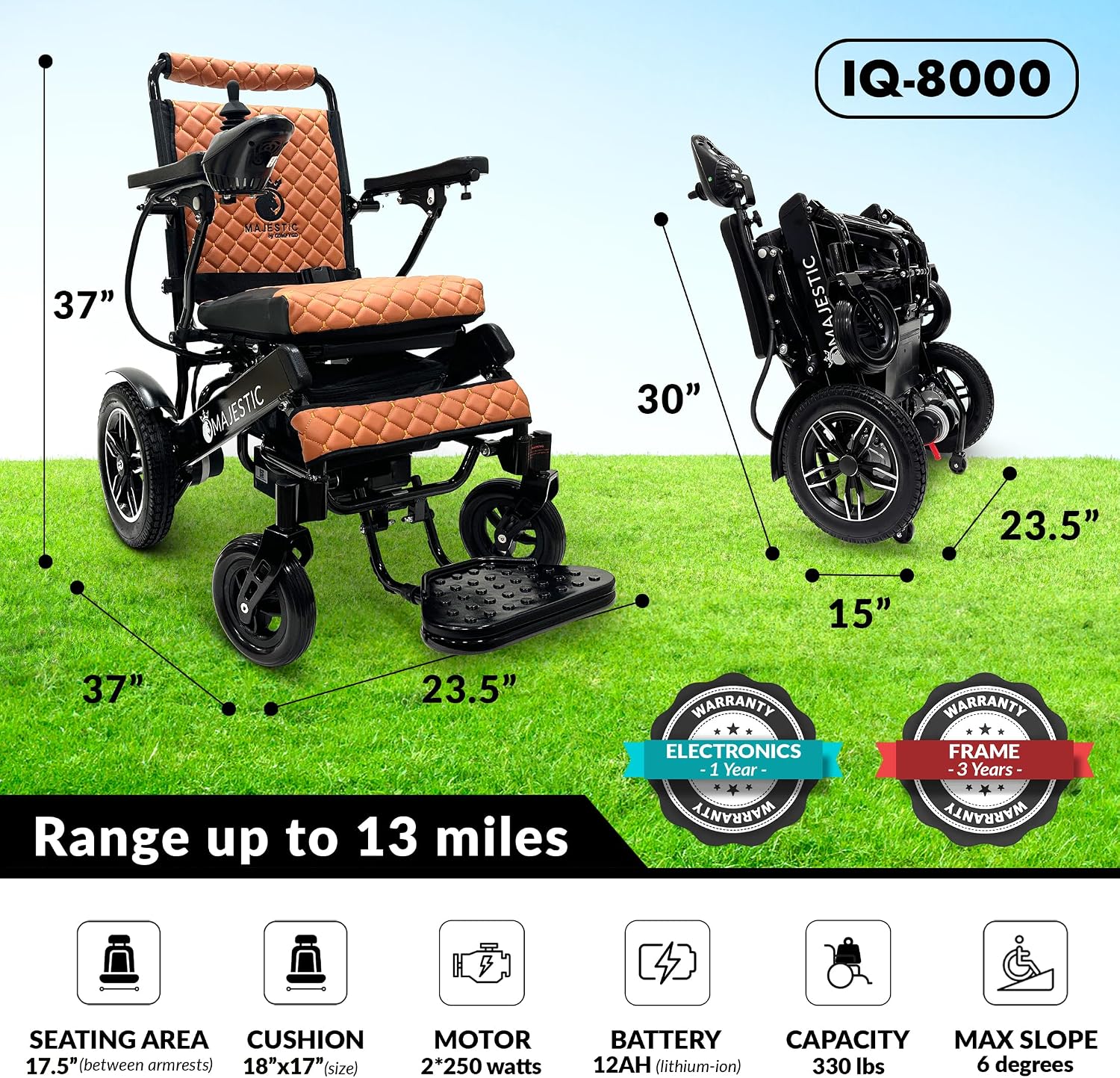 Lightweight Electric Wheelchair for Adults – Remote Controlled Foldable Power Chair – Portable Travel Mobility Aid