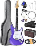 Leo Jaymz Beginner Electric Guitar Complete Kit with Portable Amp, Padded Gig Bag & Full Accessories, Maple Neck SSS Pickups(Purple)