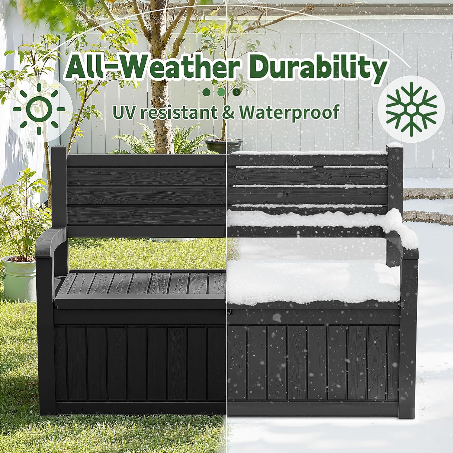 80 Gallon Outdoor Storage Bench Spacious Storage Box Waterproof Resin Deck Box Lockable for Patio, Garden, Living Room & Outdoor Spaces（Black）