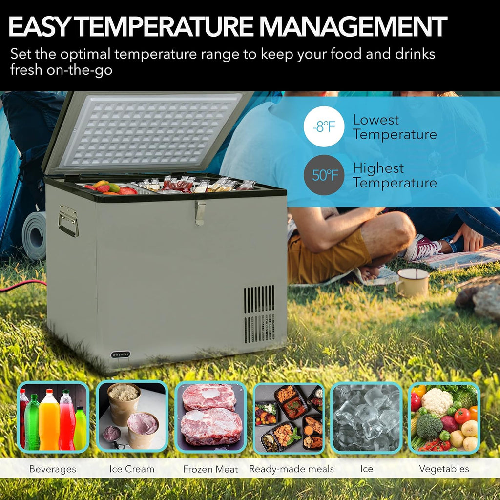 Whynter 85 Qt. Portable Refrigerator / Portable Freezer for Travel - Chest Freezer / Fridge for Car, Camping, RVs & More, -8°F to 50°F Temperature Range, AC 110V/ DC 12V, FM-85G, Gray
