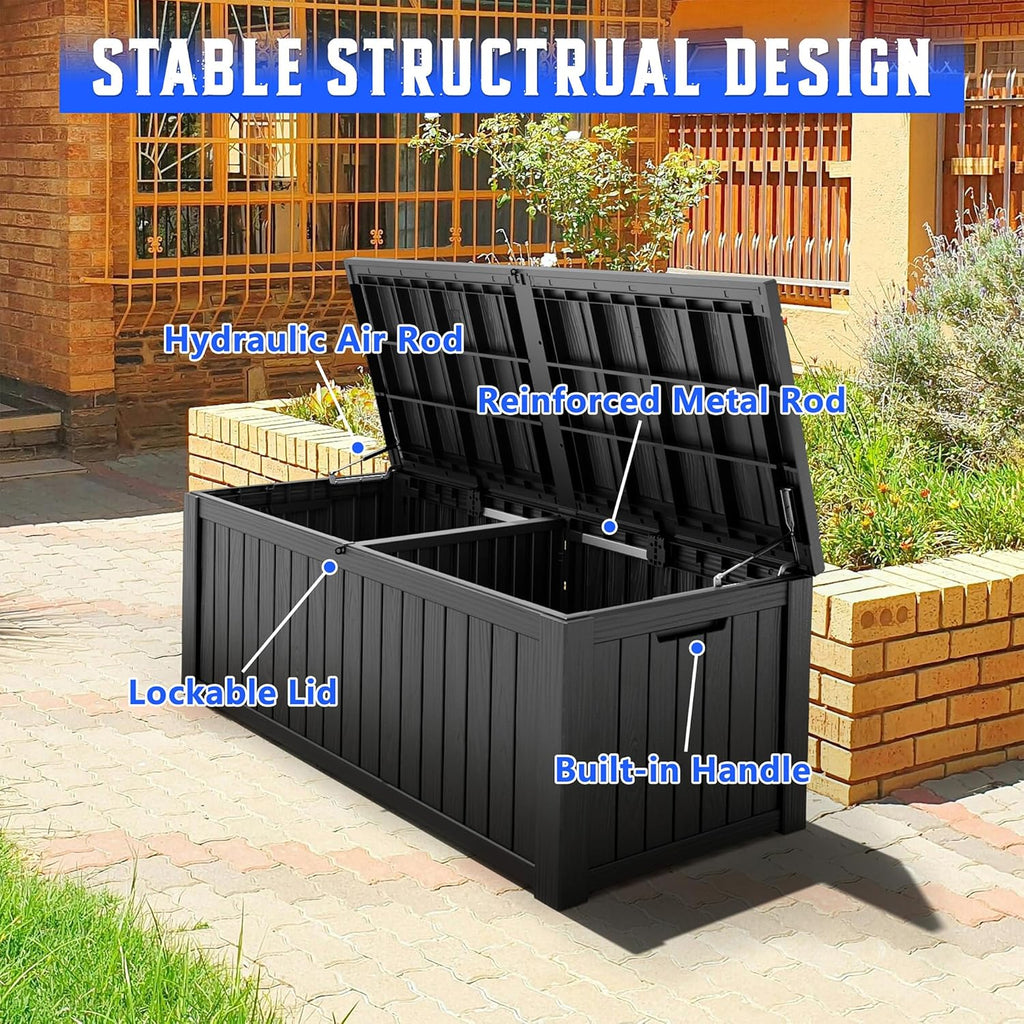 Oudoor Storage Deck Boxes Waterproof, Waterproof and UV Resistant Outdoor Storage Box Lockable Lid for Delivery Box, Indoor, Garden Tools, Pool Supplies, Patio (Black, 220 Gallon)