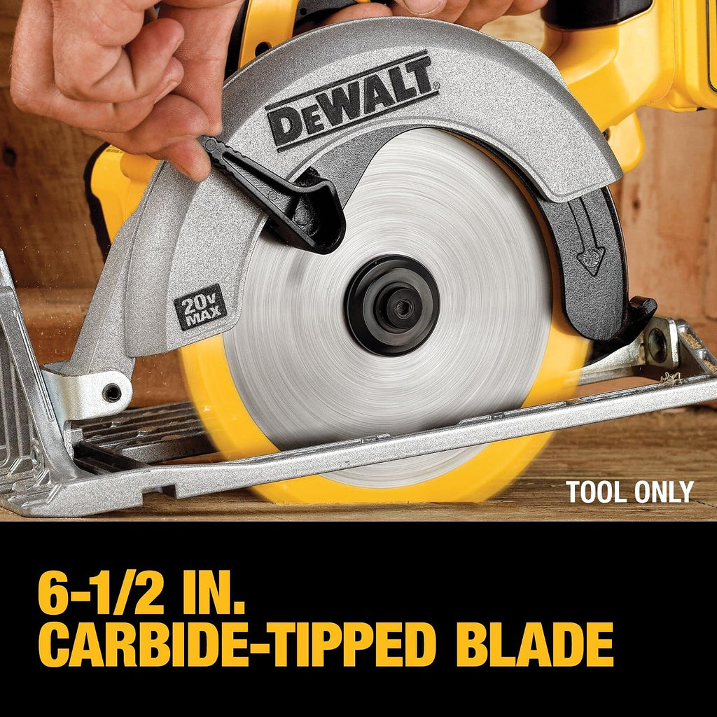 DEWALT 20V MAX Circular Saw, Cordless Sidewinder Style Portable, 6-1/2-Inch Blade, 5150 RPM, 0-50 Degree Bevel Capability, Battery Not Included (DCS391B)