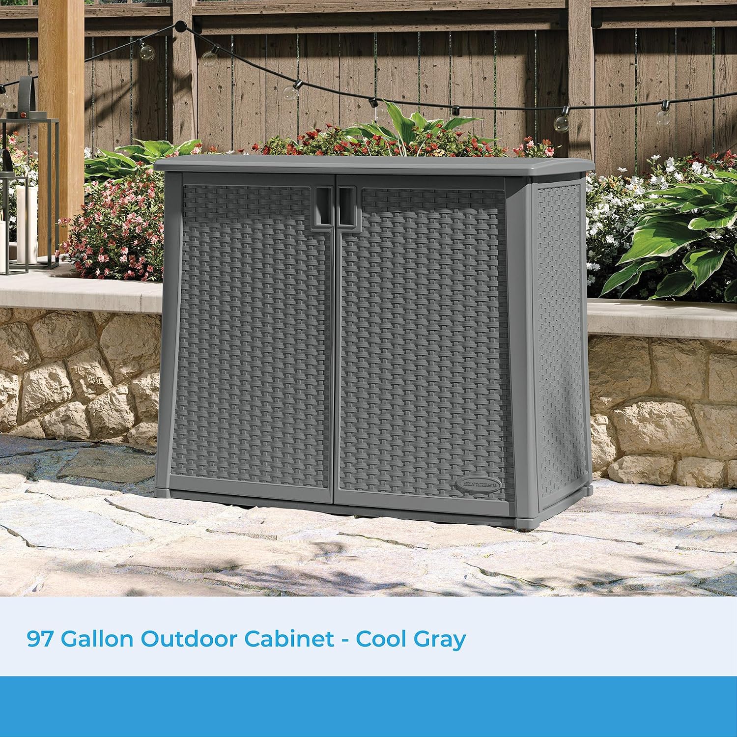 Suncast 42' Outdoor Storage Cabinet and 22 Gallon Resin Storage Seat for Patio, Deck, Yard, and Garage