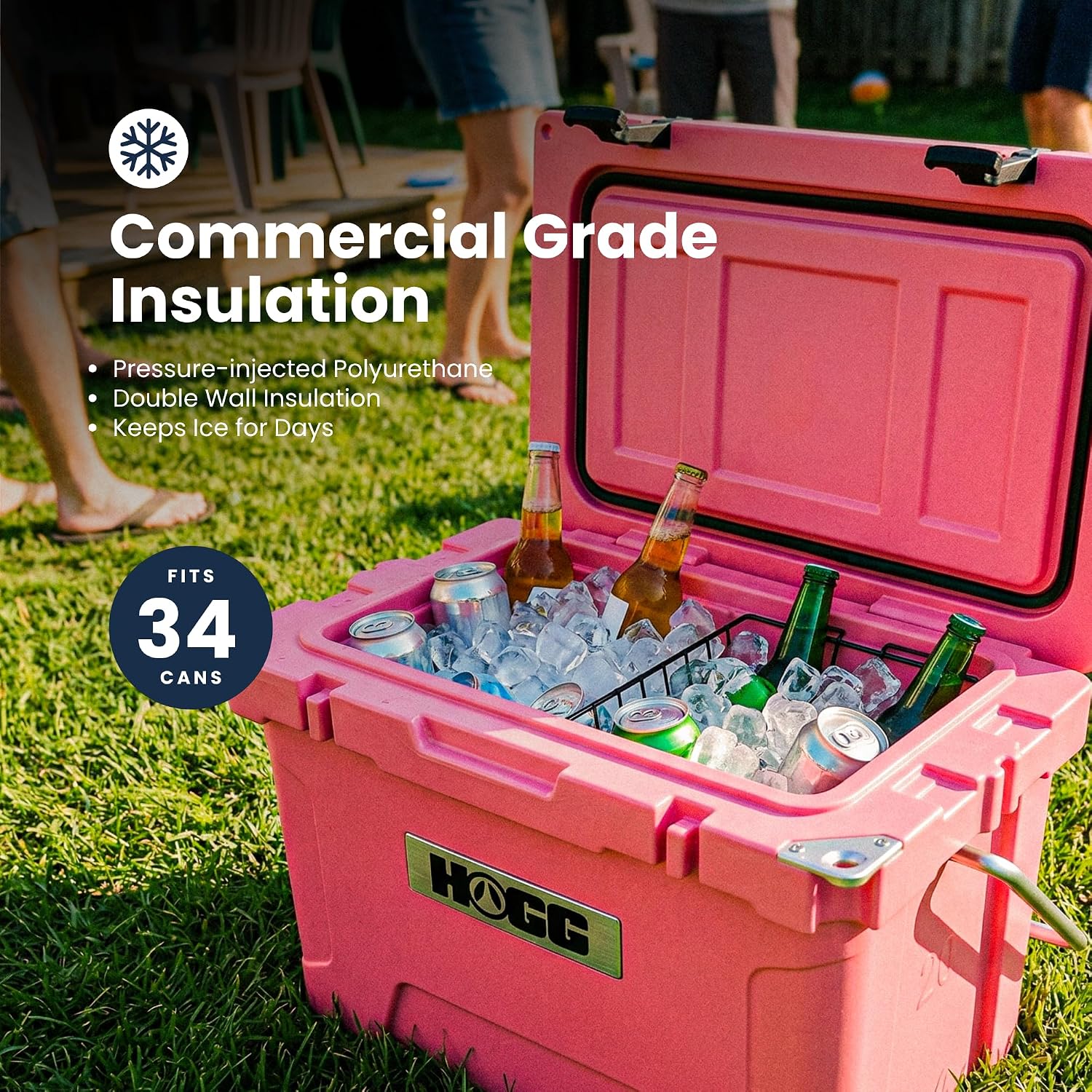 Ice Cooler with Wheels and Handle, Wheeled Cooler, Insulated Ice Chest with Wheels and Handle for Fishing and Camping with Dry Storage, Bottle Openers, and Cupholders