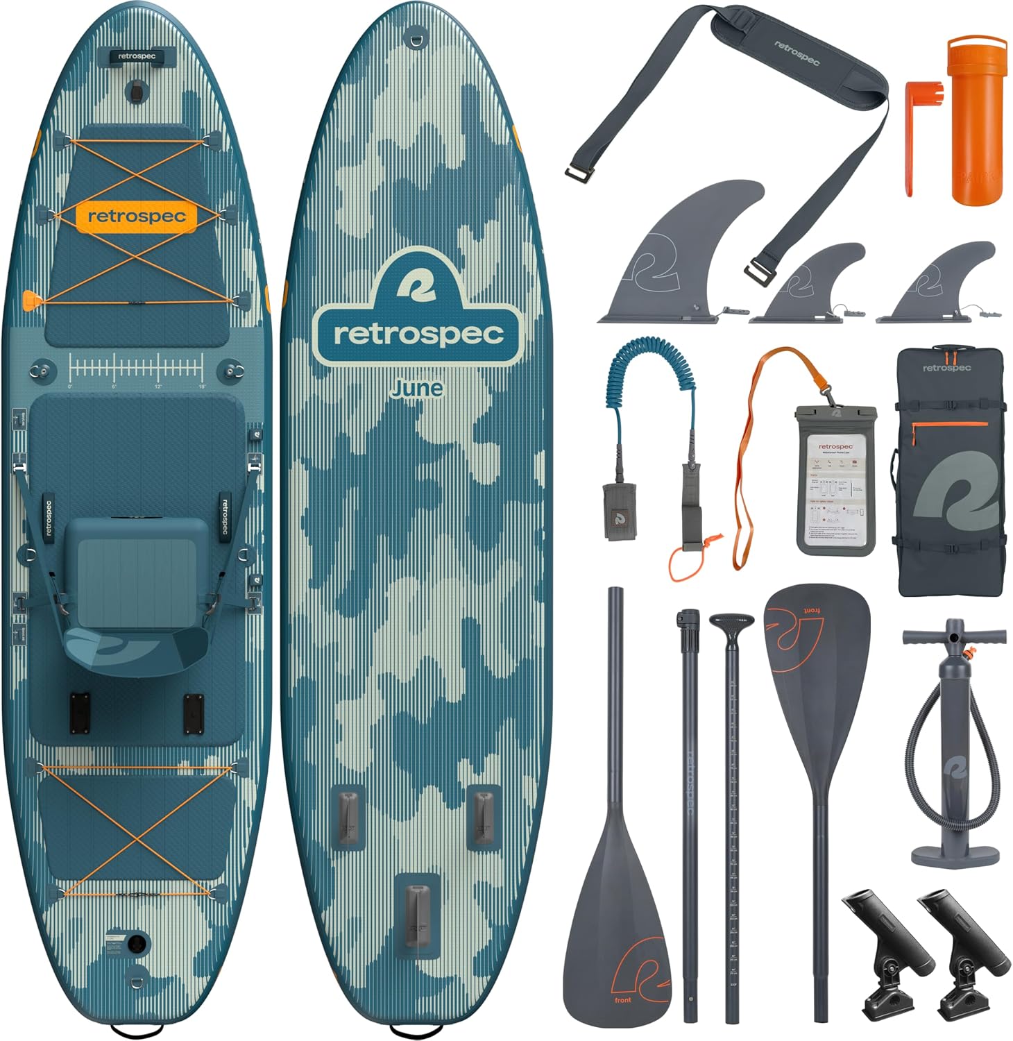 Retrospec June Inflatable Fishing Paddle Board 11'6' with Removable Seat – Puncture-Resistant Paddle Board for Fishing with Rod Holders, Non-Slip Deck Pad & Accessories