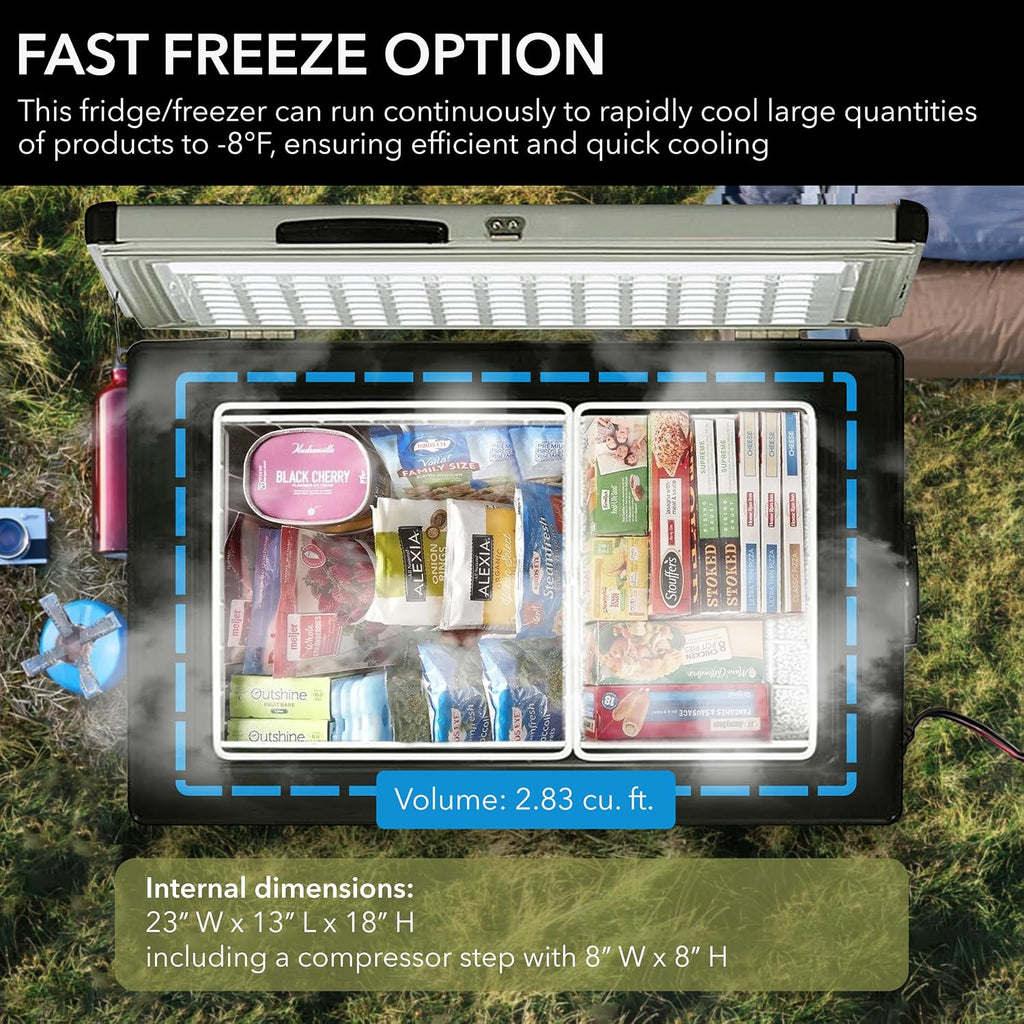 Whynter 85 Qt. Portable Refrigerator / Portable Freezer for Travel - Chest Freezer / Fridge for Car, Camping, RVs & More, -8°F to 50°F Temperature Range, AC 110V/ DC 12V, FM-85G, Gray