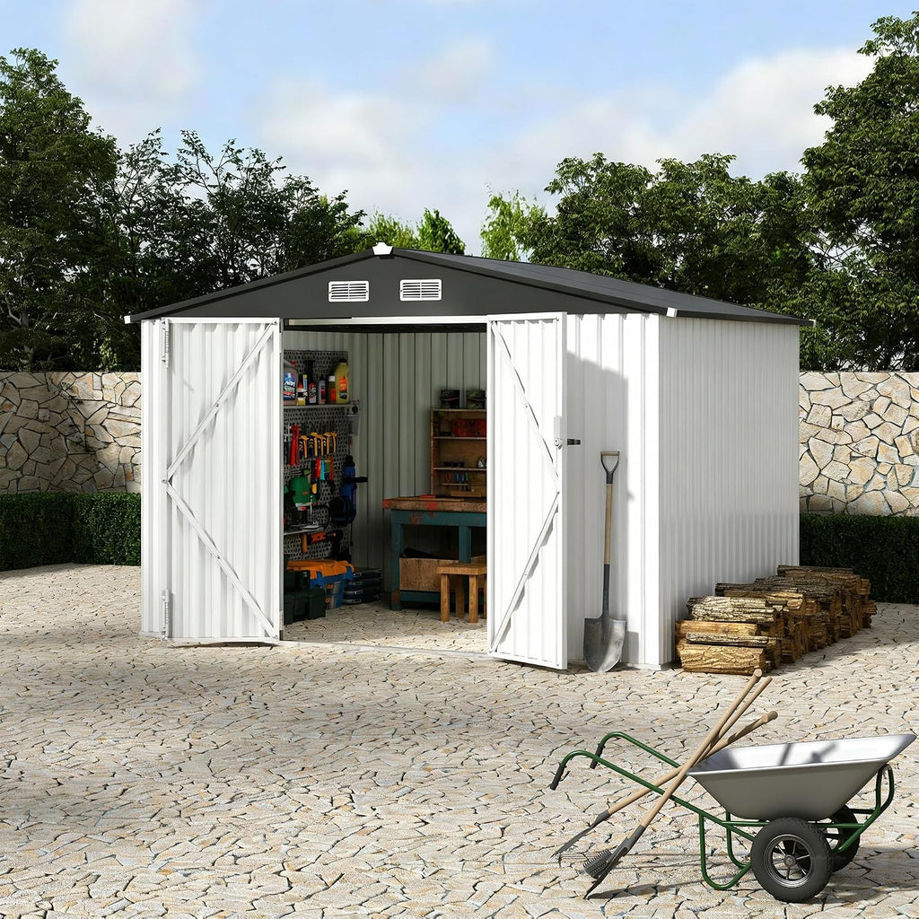 GarveeLife 6x8x6.4 Ft Outdoor Storage Sheds, Metal Garden Tool Shed for Backyard, Large Metal Sheds Outdoor Storage with Lockable Doors & Air Vents for Backyard Garden Patio Lawn