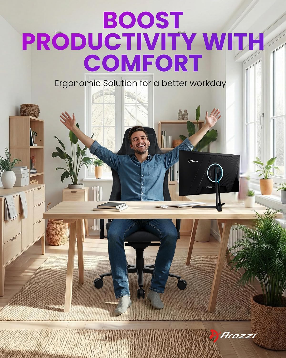 Arozzi Vernazza Supersoft Upholstery Material has a Unique Velvety Texture that is Fluid-Repellant and 3Breathable with Memory Foam Lumbar Support 4D Armrest for Office and Gaming Chair - Pure Black