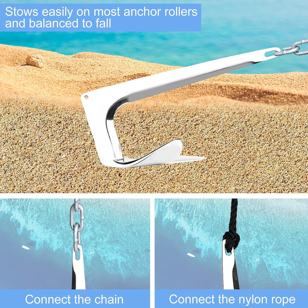 ISURE MARINE 316 Stainless Steel Bruce Style Claw Force Boat Anchor Heavy Duty Marine Grade Polished