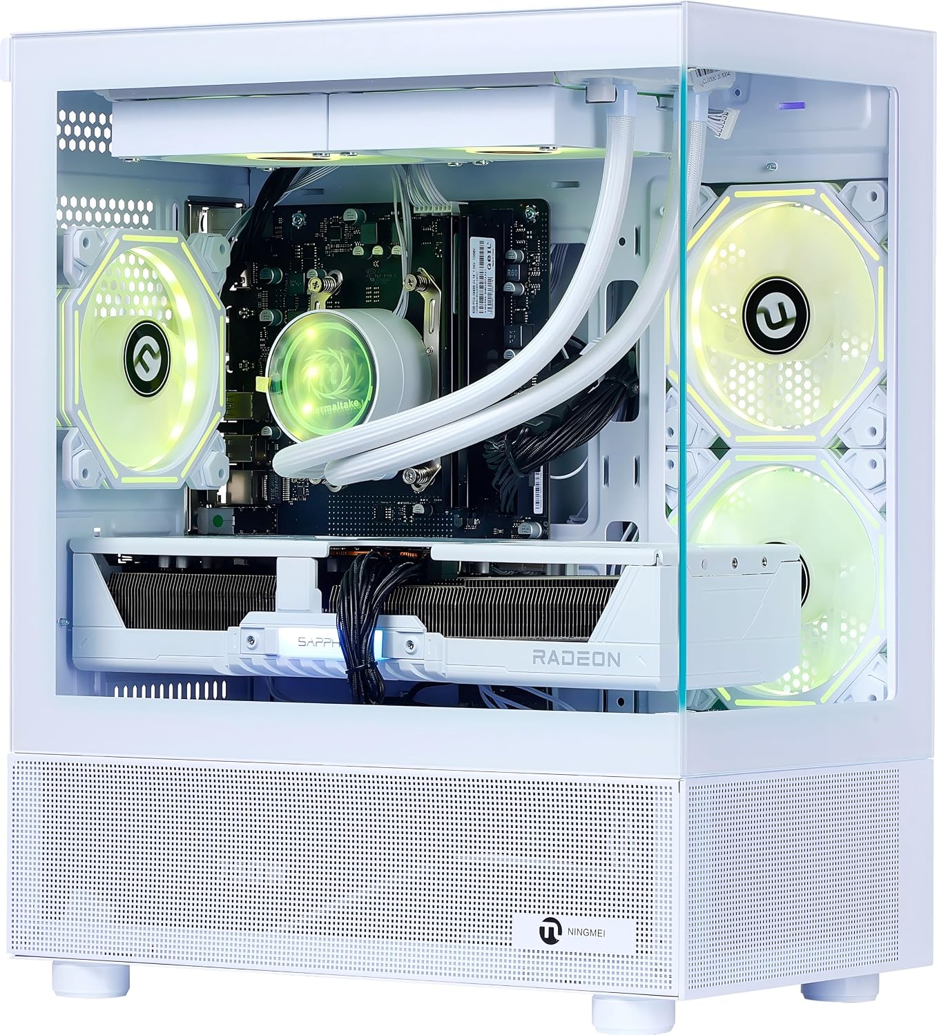 NINGMEI Gaming PC Desktop, AMD Ryzen 7 7800X3D 8 core 4.2GHz(up to 5.0GHz), AMD Radeon RX 9070 XT 16GB, 32GB DDR5 RAM 6000MHz, 2TB NVME SSD, 850W Gold PSU, Windows 11 Home 64-bit, White