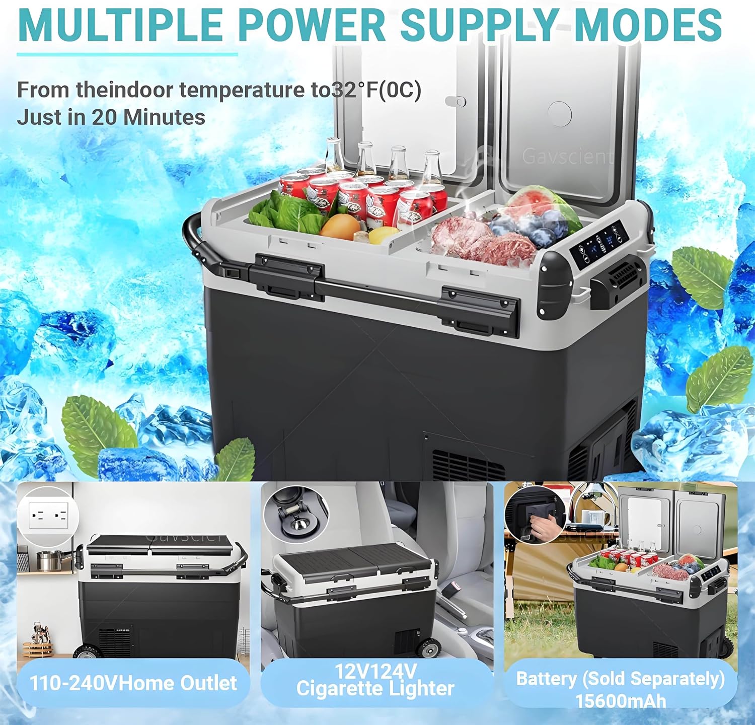 Dual Zone Car Fridge Freezer, -4℉-68℉ Electric Cooler with Dual Temp Control, 12/24V DC, Durable Wheels for Camping, Road Trips, RV & Home | Portable Refrigerator,Withbattery-40L