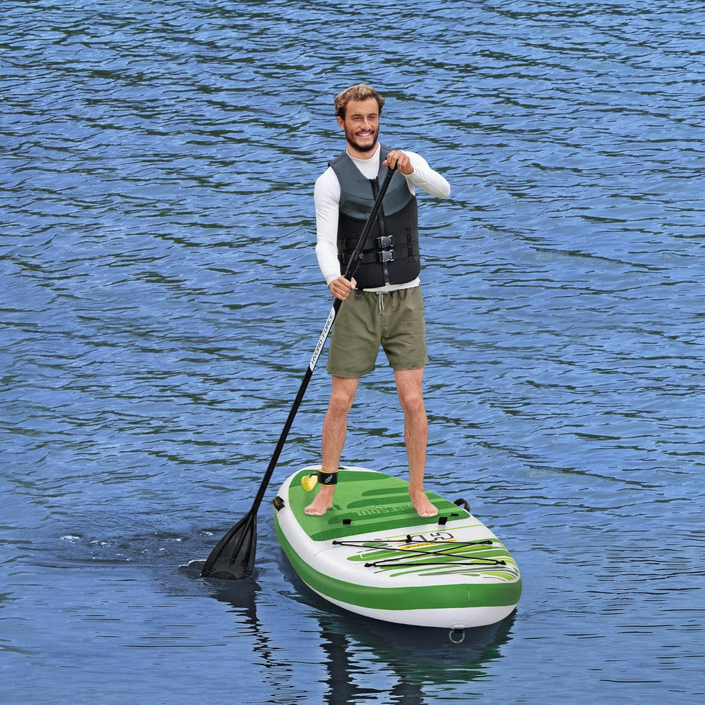 HYDRO FORCE Bestway Freesoul Tech Convertible SUP Set, Inflatable Stand Up Paddle Board with Seat, Green, 11ft 2'