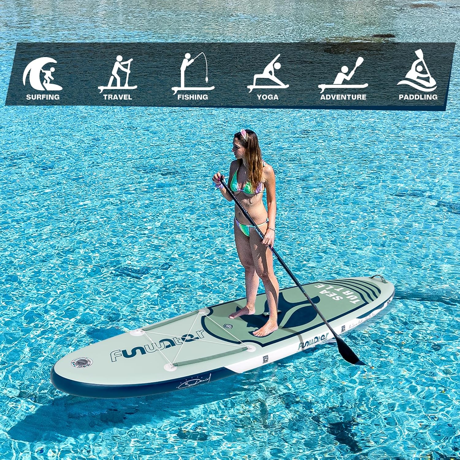 FunWater Inflatable Stand Up Paddle Board with Premium SUP Paddleboard Accessories, Anti-Slip EVA Deck, 11'6''/11'/10'6'' Paddle Boards for Adults & Youth of All Skill Levels