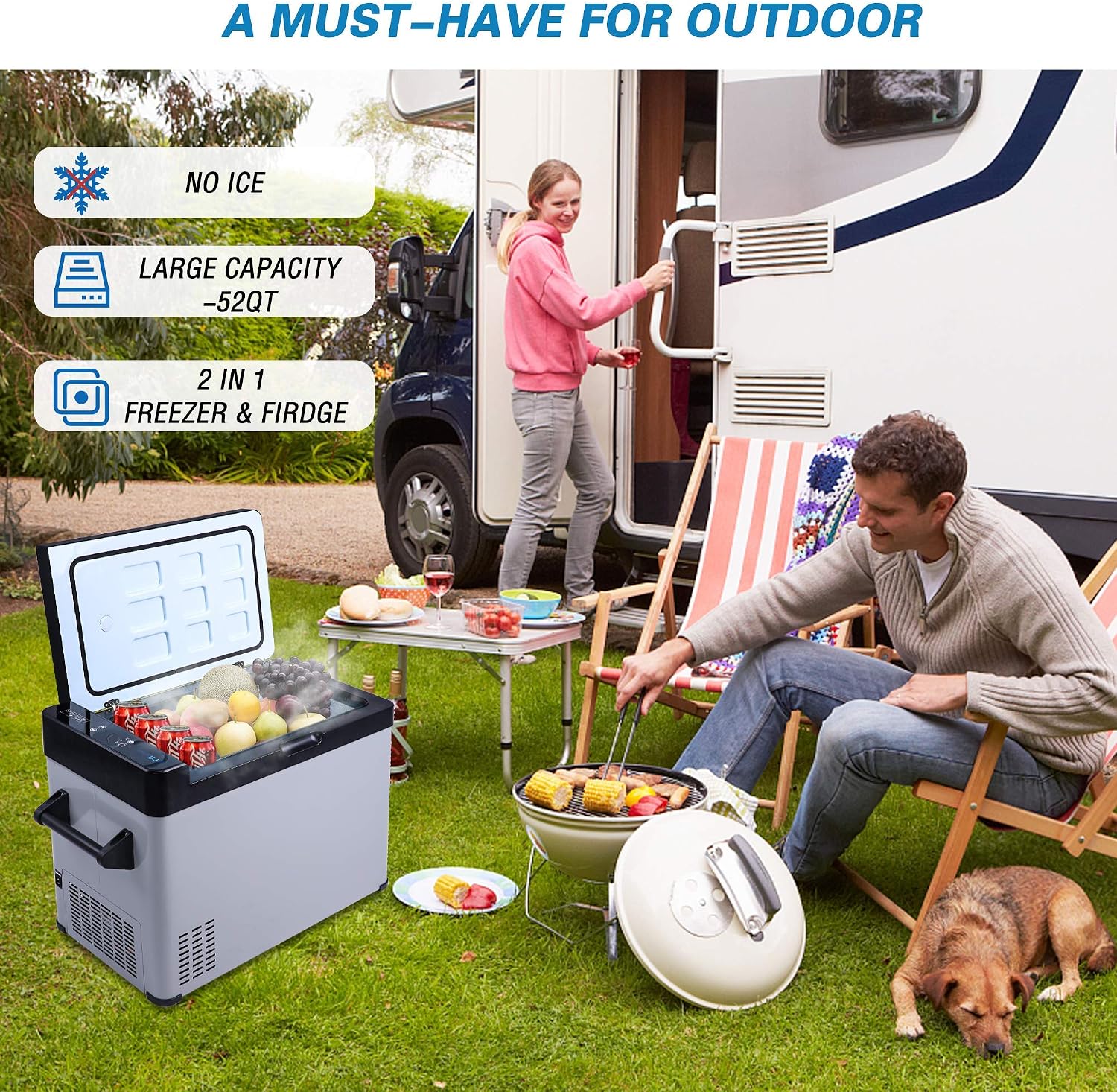 52-Quart Portable Refrigerator Freezer, 2 IN 1, -7.6°F to 68°F Quick Cooling 12V Portable Car Refrigerator with LCD Display for Home, Shockproof Large Cooler for Outdoor RV Camping Travel, One Door