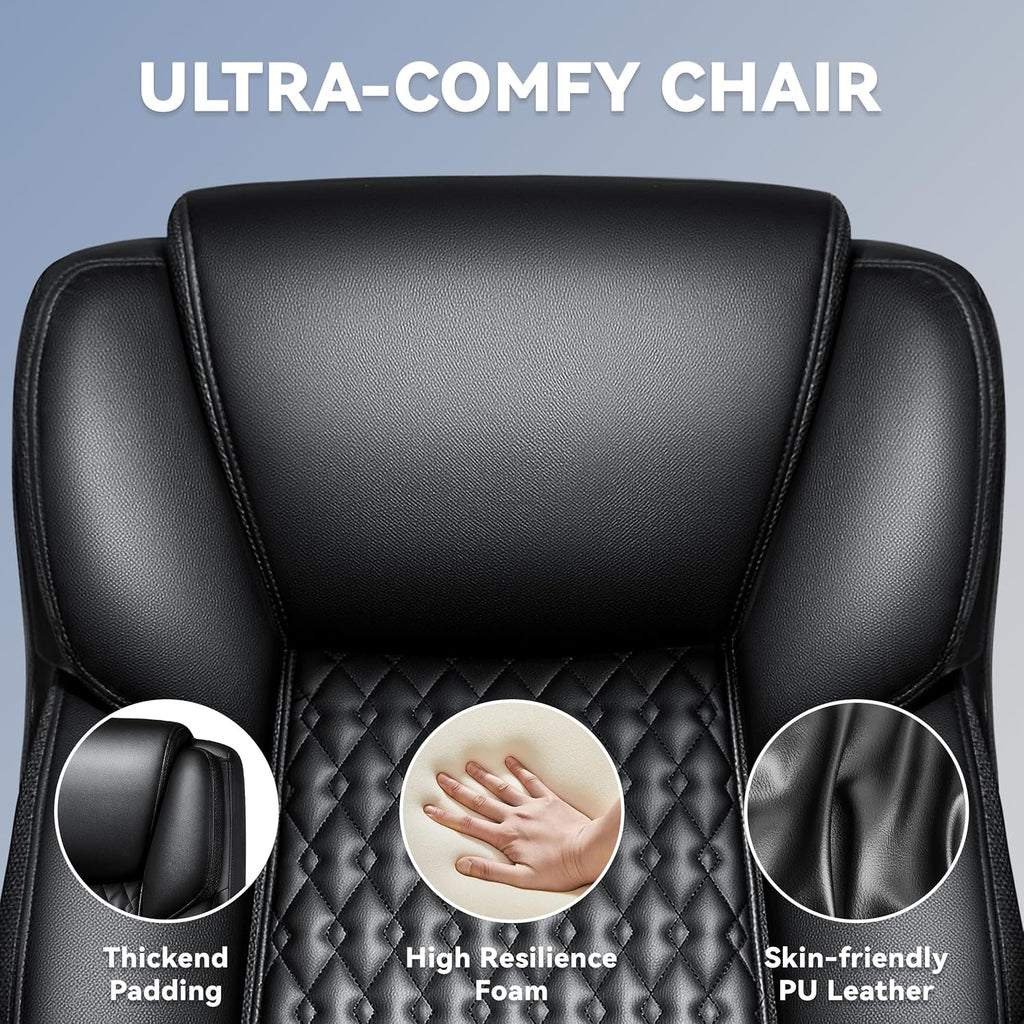 Big and Tall Office Chair 500lbs, Heavy Duty Executive Office Leather Chair for Heavy People, High Back Ergonomic Office Chair with Lumbar Support & Quiet Rubber Wheels, Extra Padded Seat, Black