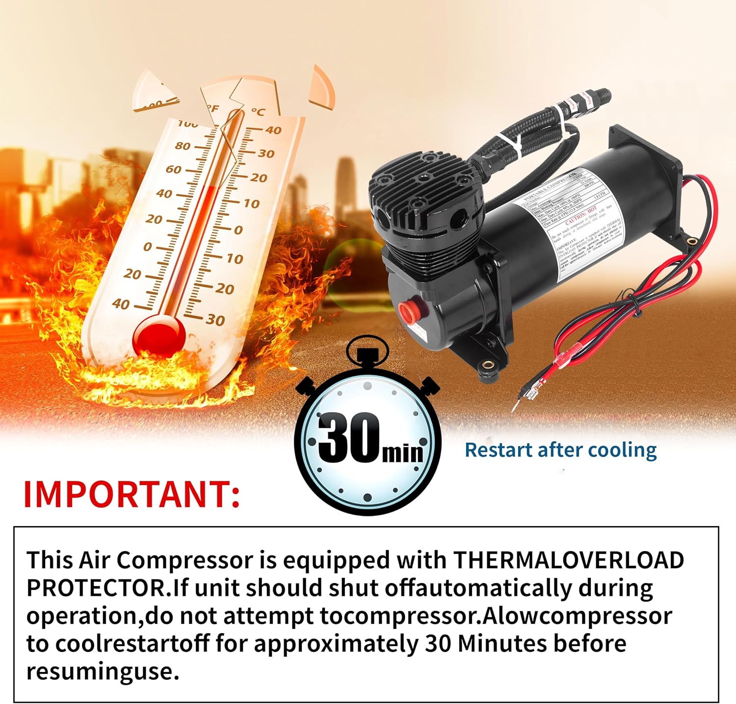 Heavy Duty 200 PSI Air horn Compressor Dual Value Pack, 1/4 NPT Train Horn/Air Ride Compressor, Fittings for 12V Train/Truck/Car BLACK