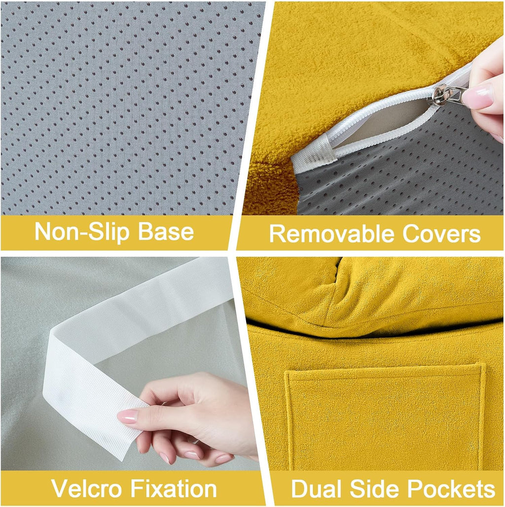 Set of 2 Bean Bag Chairs, Boneless Lounge Chair, Togo Chair Sofa, Anti Cat Scratch Fabric with Machine Washable, Beanbag Chair for Bedroom, Floor Couch Living Room, Bedroom, Reading Corner (YELLOW)