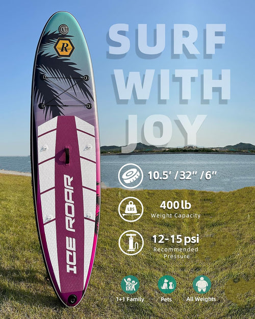 10'5'×32' Extra Wide Inflatable SUP - Ultra Stable Stand Up Paddle Board for Beginners/Adults/Women/Youth - Yoga & Family Paddleboard for Lakes/Oceans with Premium Pump & Paddle
