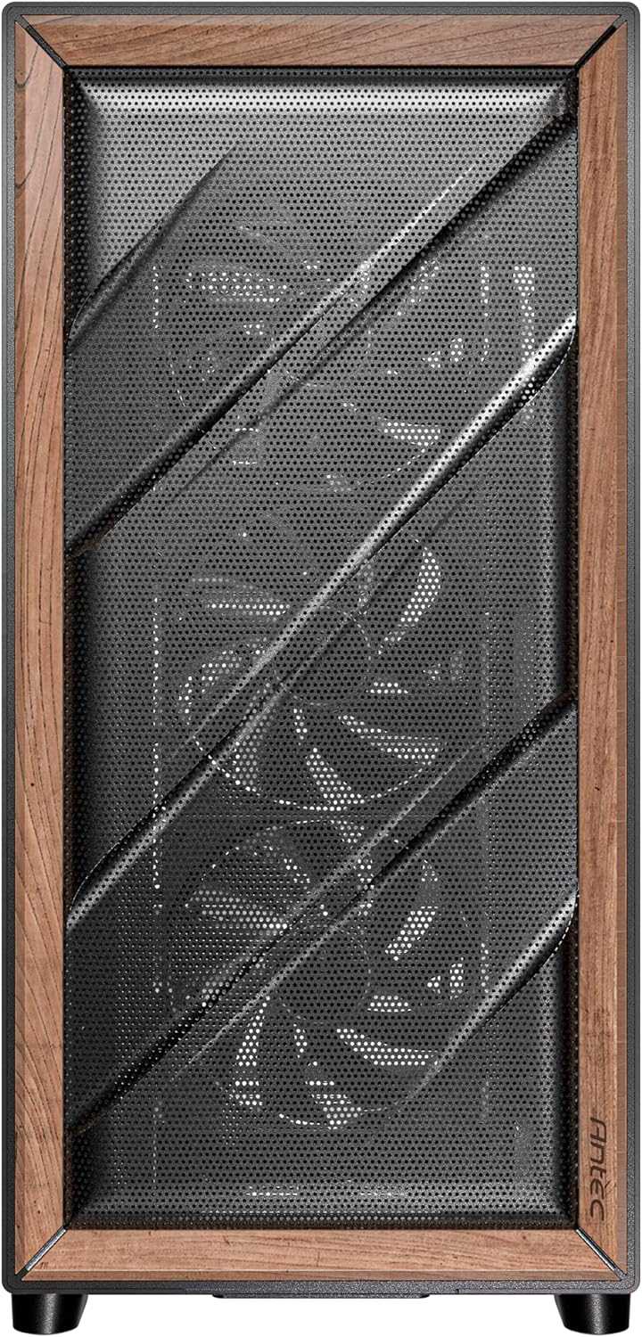 Antec Flux Wood, 5 x PWM Fans Included, High-Airflow Front Panel with Walnut Wood, Type-C, 420mm Radiator & Back Connect Motherboard Support, Up to 9 Fans Simultaneously, Mid-Tower E-ATX PC Case