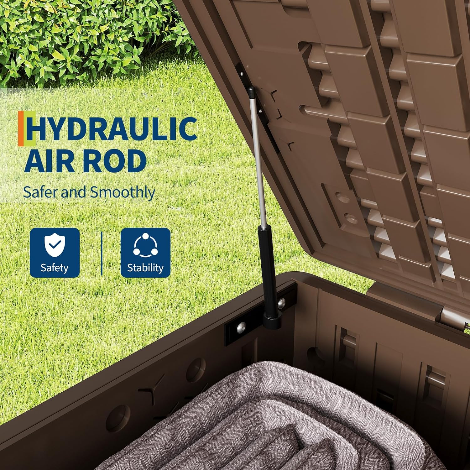 120 Gallon Indoor & Outdoor Storage Box, Lockable Resin Deck Boxes Waterproof with Lid& Side Handles for Garden Pool Accessories, Patio Cushions, Backyard Furniture,Brown.