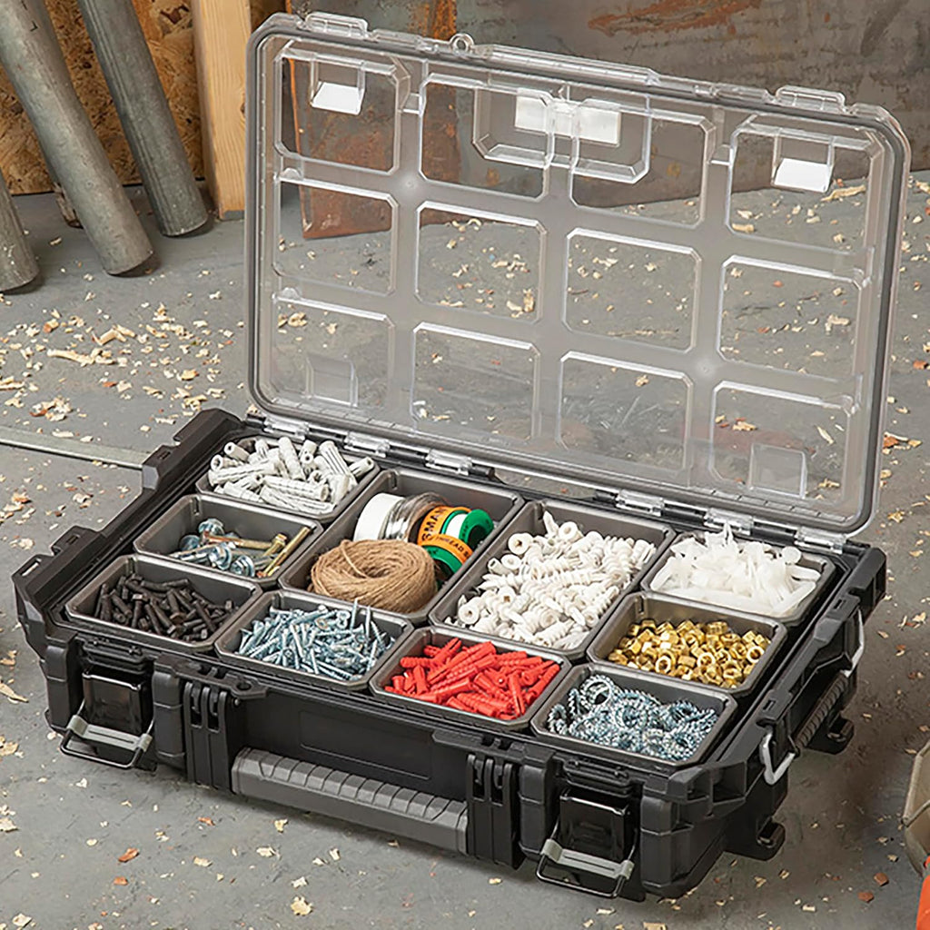 Keter ROC Pro Gear Heay Duty Organiser, 25 Year Warranty, Removable Bins, Stackable, Lightweight, Durable, IP54 Water Resistant, Black