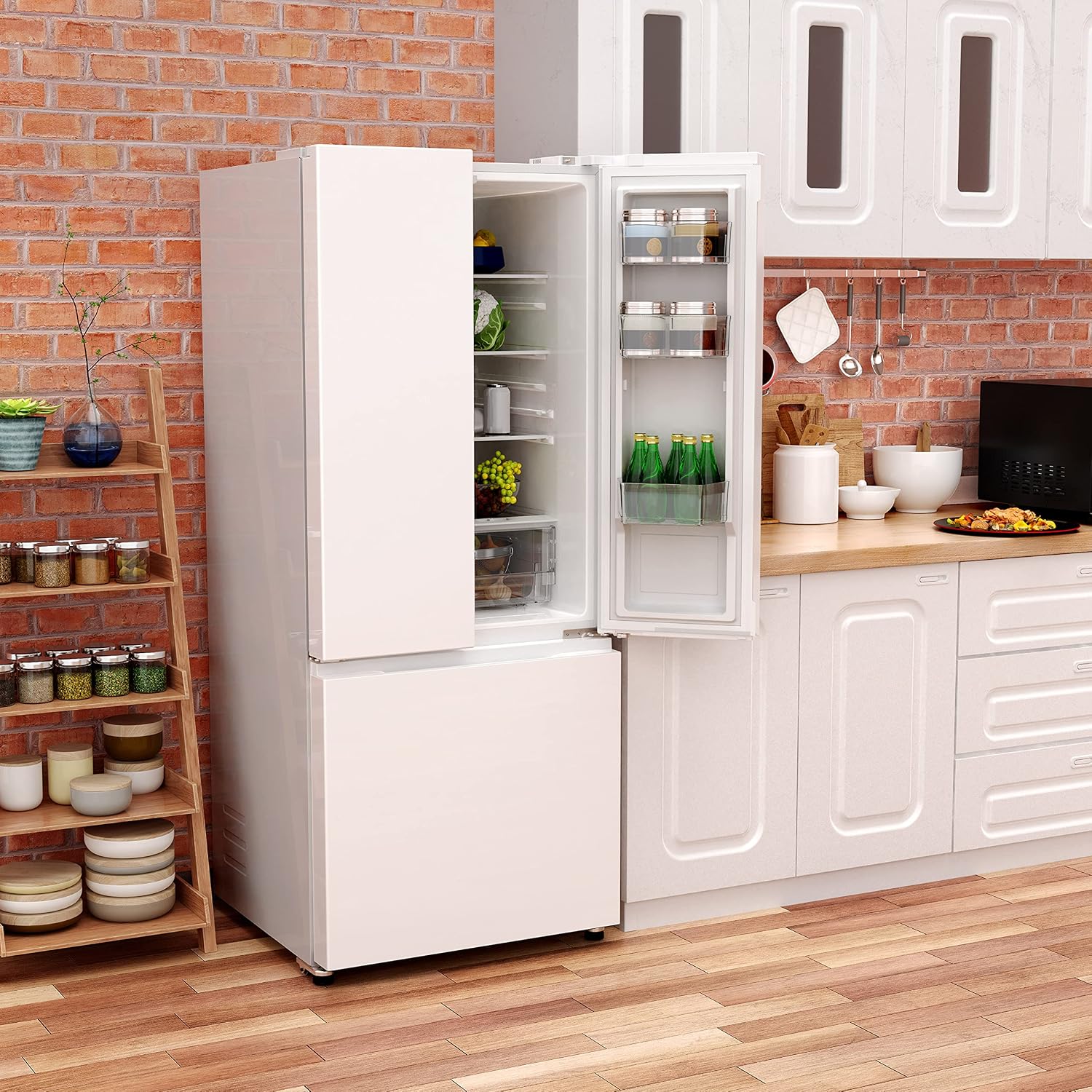 Galanz 3-Door French Door Refrigerator with Bottom Freezer & Adjustable Thermostat, 16 Cu Ft, White
